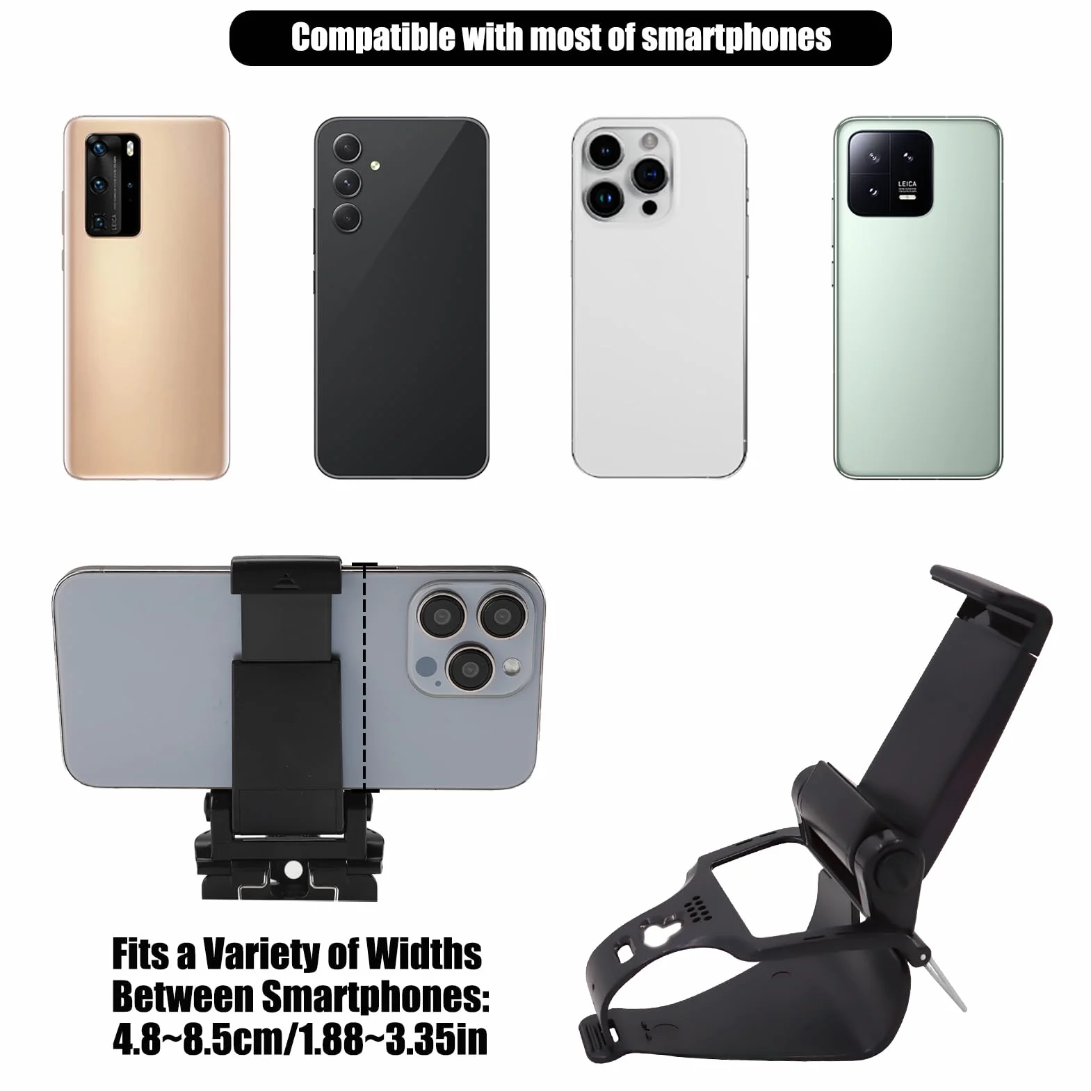 Support Téléphone Portable Manette Pliable, Support Clip pour PlayStation 5 DualSense Controller, Clip Pliable Angle Vue Ajustable, Compatible avec Smartphones- Noir(Manette Non Incluse)