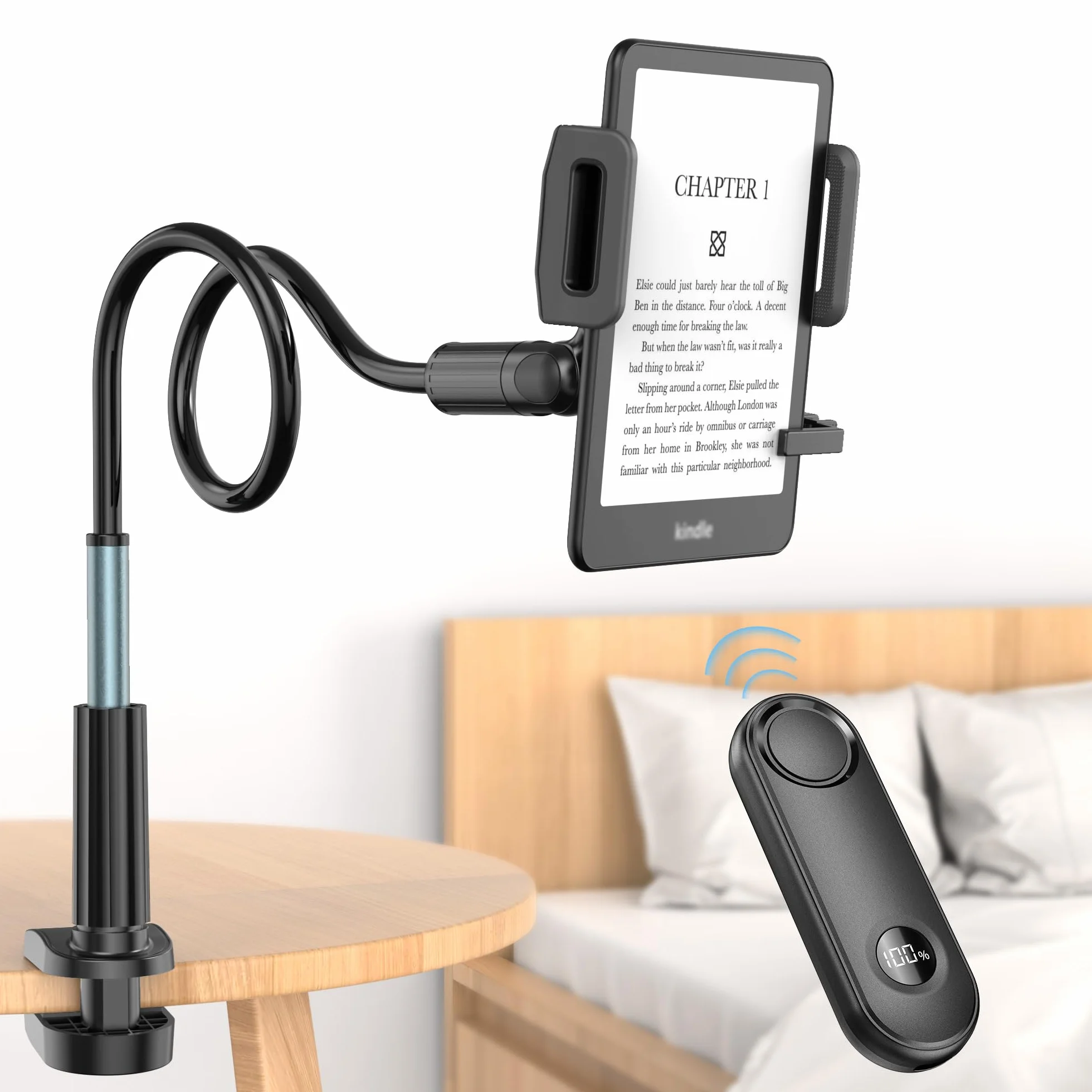 PlusAcc Télécommande Tourner pour Kindle – Support à col de Cygne pour Lire des Livres électroniques, Accessoire pour Tourner Les Pages au lit, adapté au Kindle Paperwhite/Oasis/Kobo