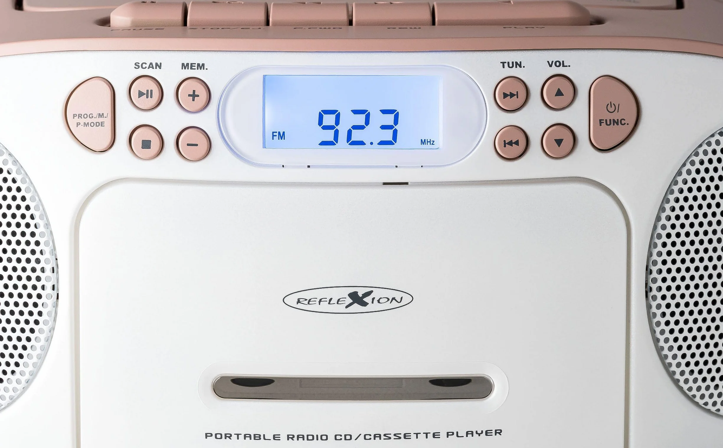 Reflexion RCR2260 Lecteur CD Cassette Radio FM PLL écran LCD AUX Prise Casque Blanc Rose