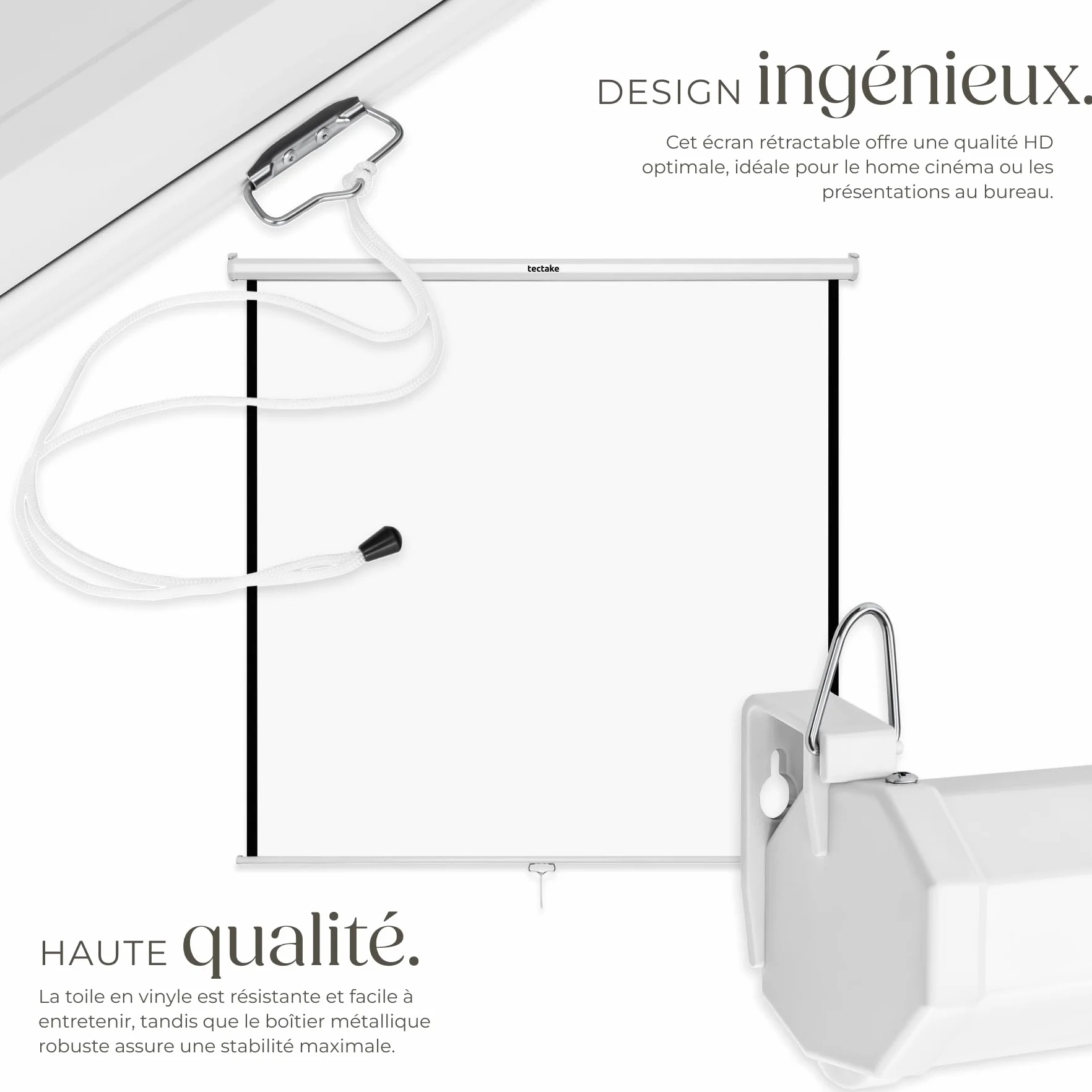 Tectake Écran de Projection 203x203cm 110" 1:1/16:9/4:3 Enroulable Fixation Murale Plafond