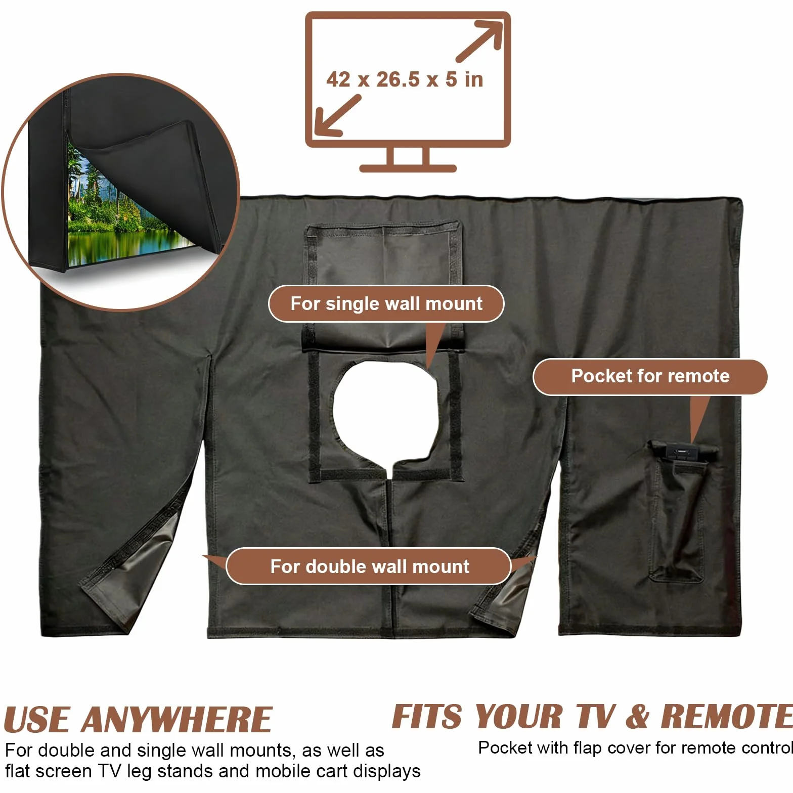 Housse de Protection pour TV Extérieur 600D Oxford PVC Heavy Duty 40-42 Pouces Étanche Anti-Poussière