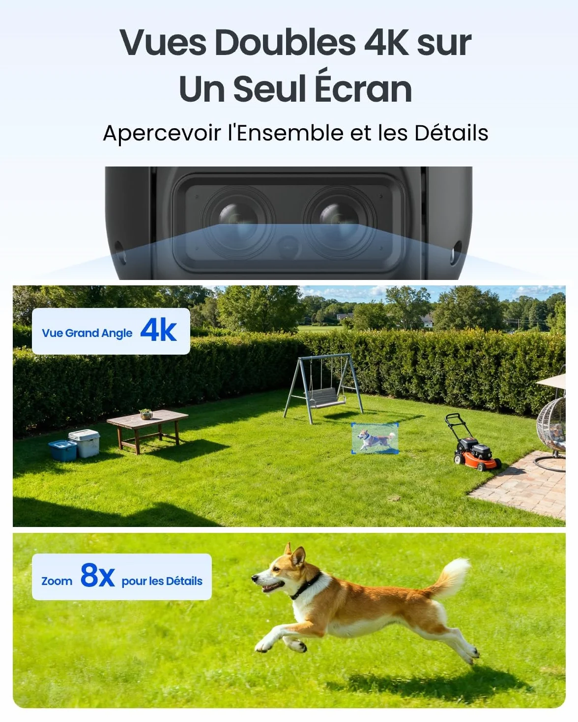Reolink 4K PTZ Camera Solaire Exterieur WiFi sans Fil, Suivi & Zoom 8X Auto, Deux Objectif, Autonomie de 180j, Projecteurs Audio Bidirectionnel, TrackMix 4K+Panneau Solaire