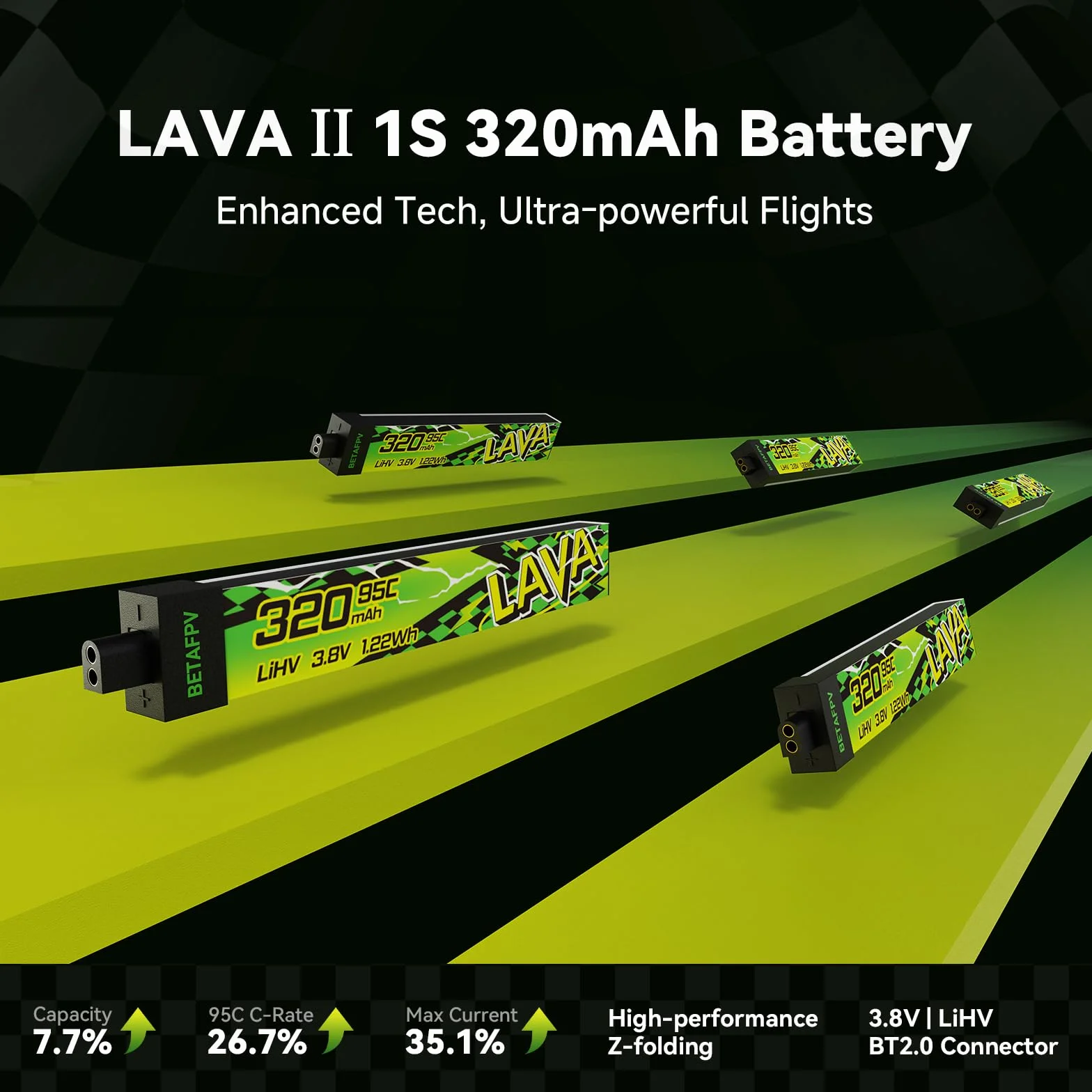BETAFPV 5pcs Lava II 1S 320mAh Battery 3.8V 95C LiHV Lipo with BT2.0 Connector Compatible with Micro Whoop Drone Quadcopter Like Cetus FPV Kit, Air65, Meteor65 Pro Brushless Quad