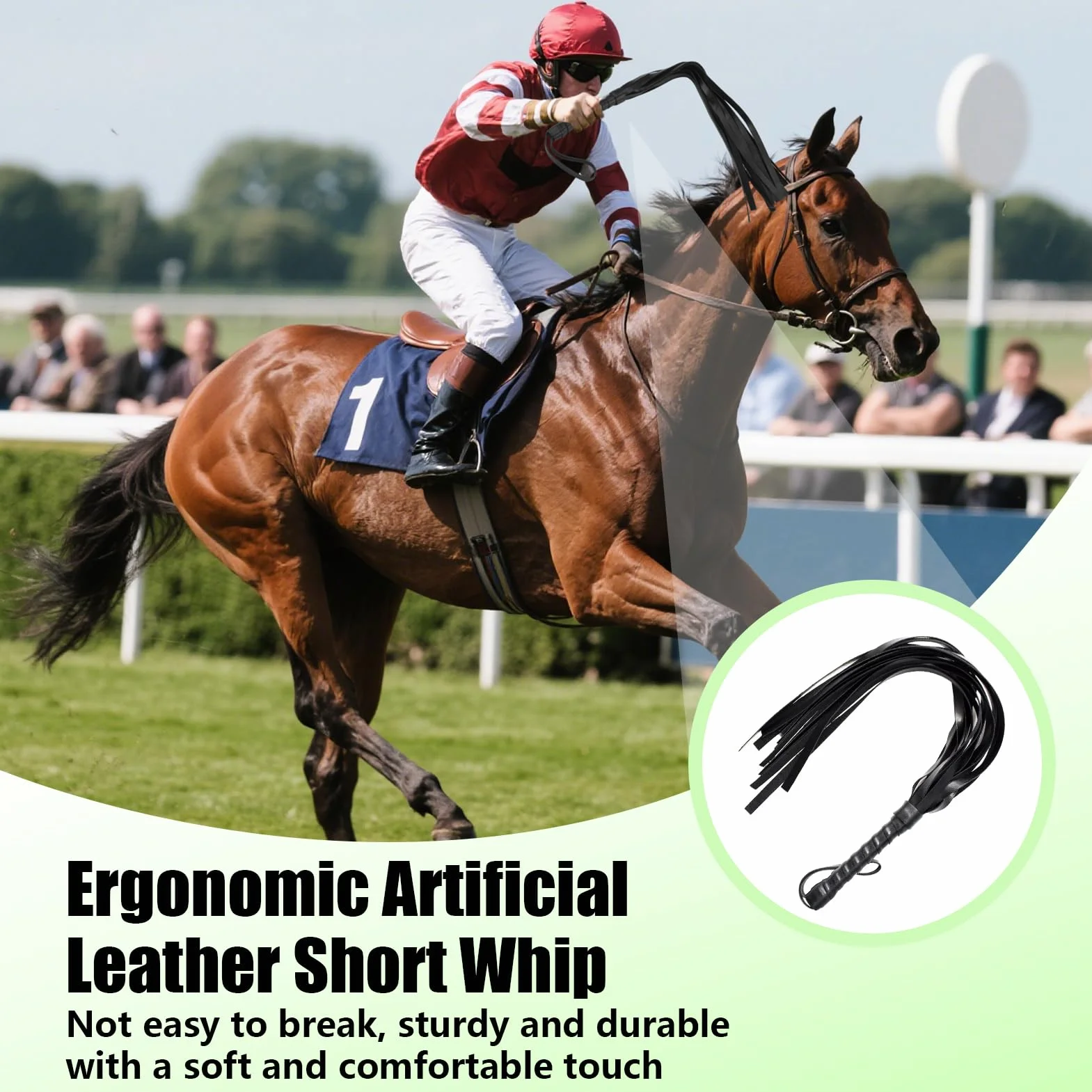 Fouet en Cuir Frangé 55cm Cravache Équitation Poignée Antidérapante Accessoire Entraînement