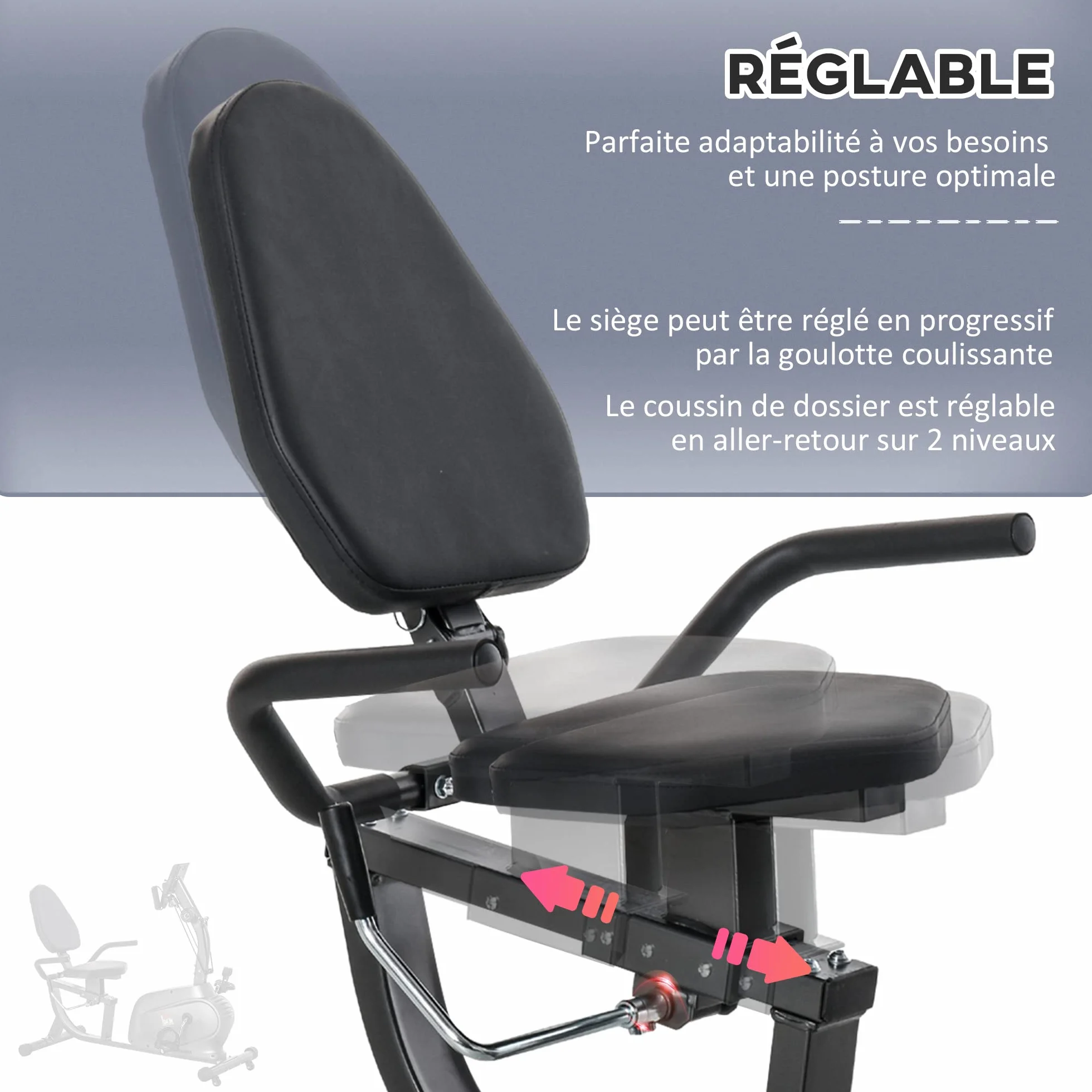 HOMCOM Vélo d'Appartement Semi-Allongé Magnétique Silencieux pour Rééducation Seniors, Noir