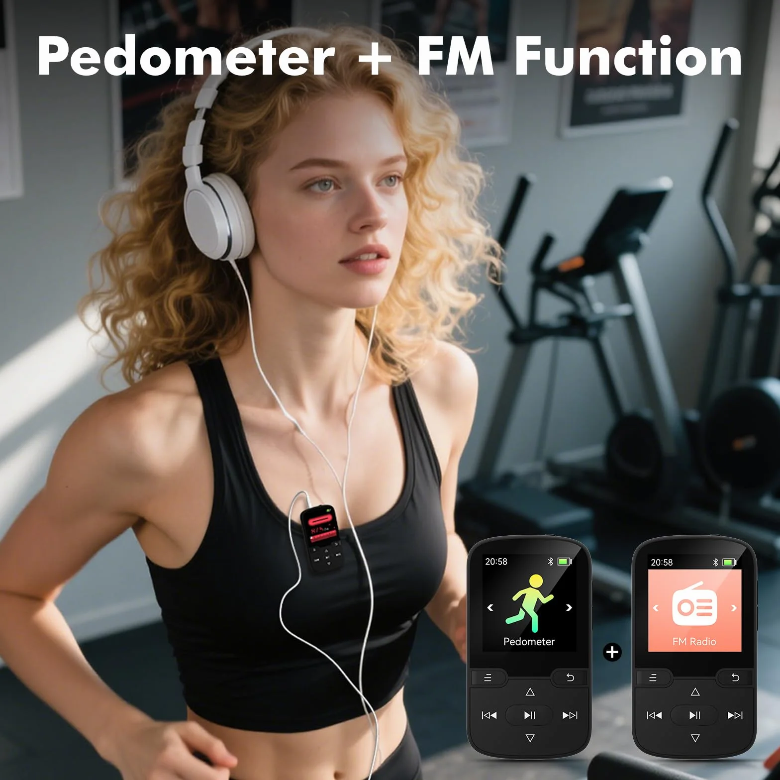 Lecteur MP3 Bluetooth 5.3 64 Go avec Clip, Radio FM, HiFi Portable, Noir