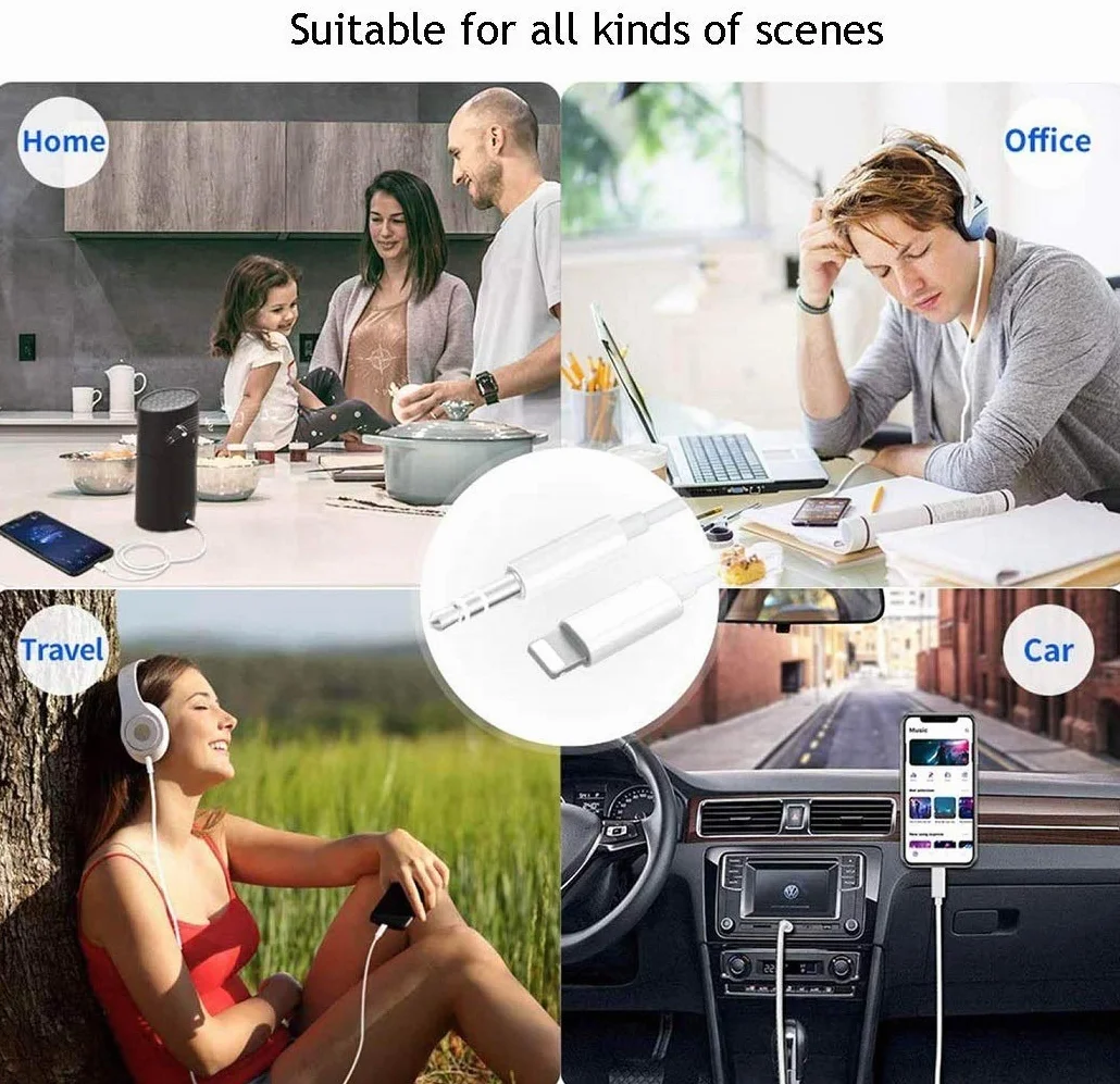 Cordon auxiliaire pour iPhone, [certifié Apple MFi] Câble Lightning vers auxiliaire compatible avec iPhone 14 13 12 11 XS XR X 8 7 vers haut-parleur stéréo de voiture, casque, blanc