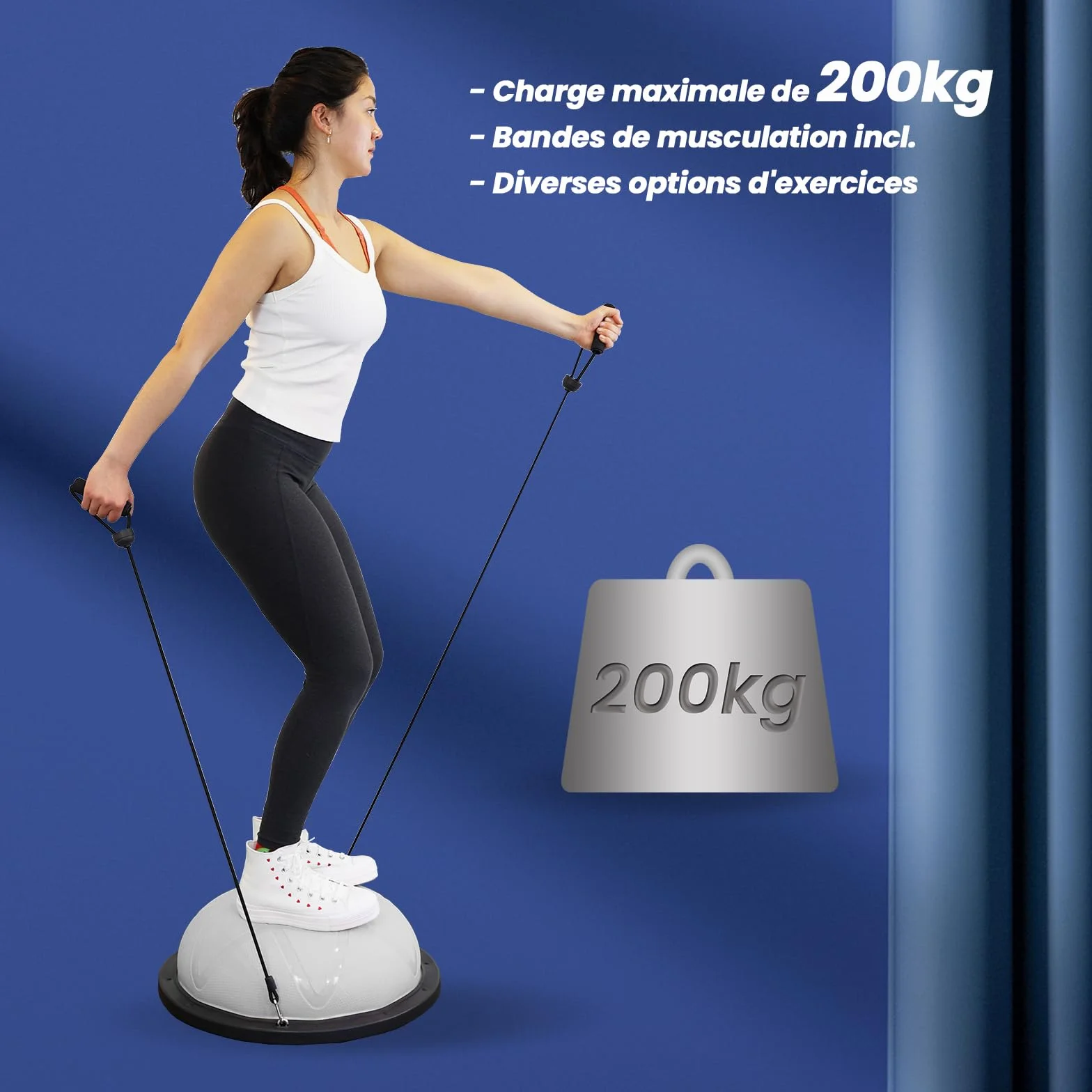 Ballon d'équilibre yoga 60 x 22 cm 200 kg demi-ballon gymnastique planche d'équilibre pompe bandes fitness