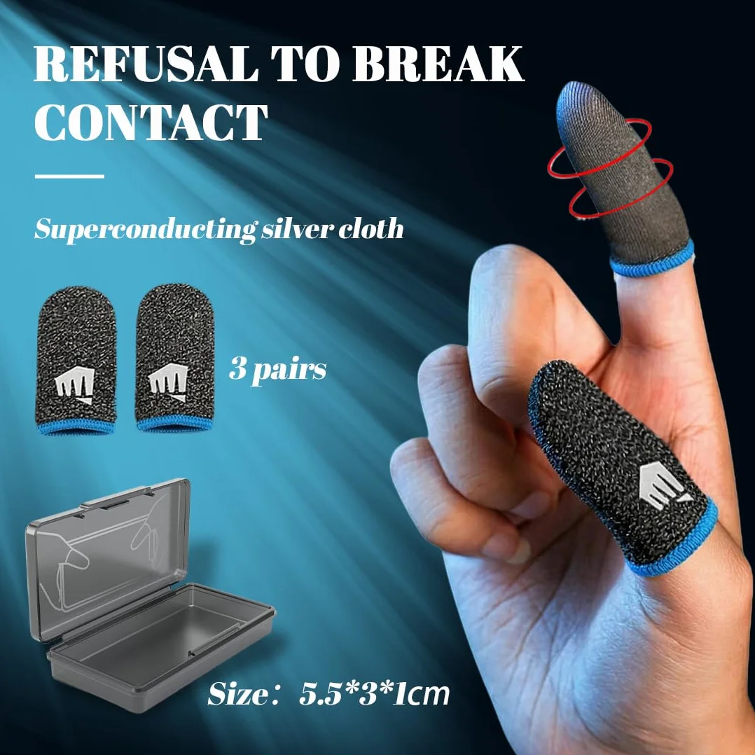 3 paire doigtiers de jeu et 1 boîte, étui de jeu mobile, gants pour écran tactile résistants à la transpiration, adaptés aux doigts pour les jeux sur écran tactile, doigtiers de jeu, jeux sur