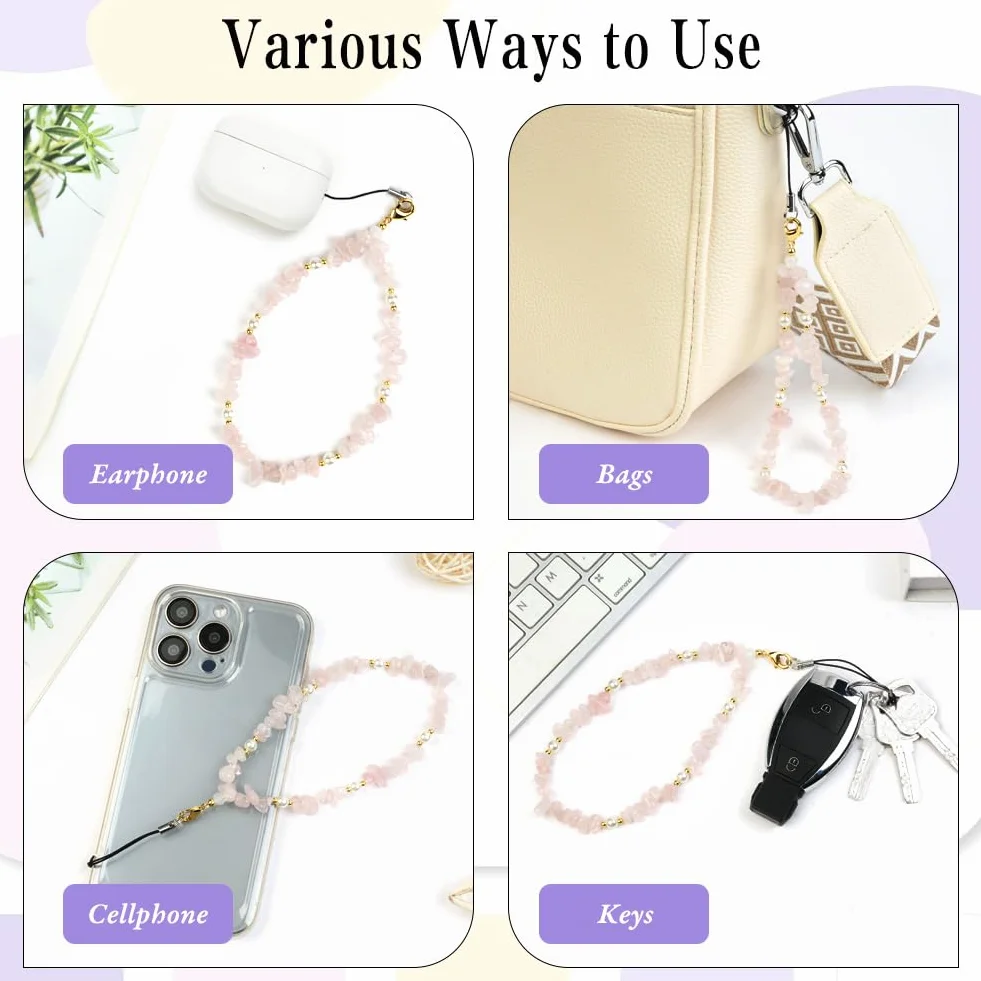 OFFCUP Dragonne Telephone Portable, Chaîne Téléphone, Anti-Perte Bohème Longe, Cristal Naturel Bracelet Telephone
