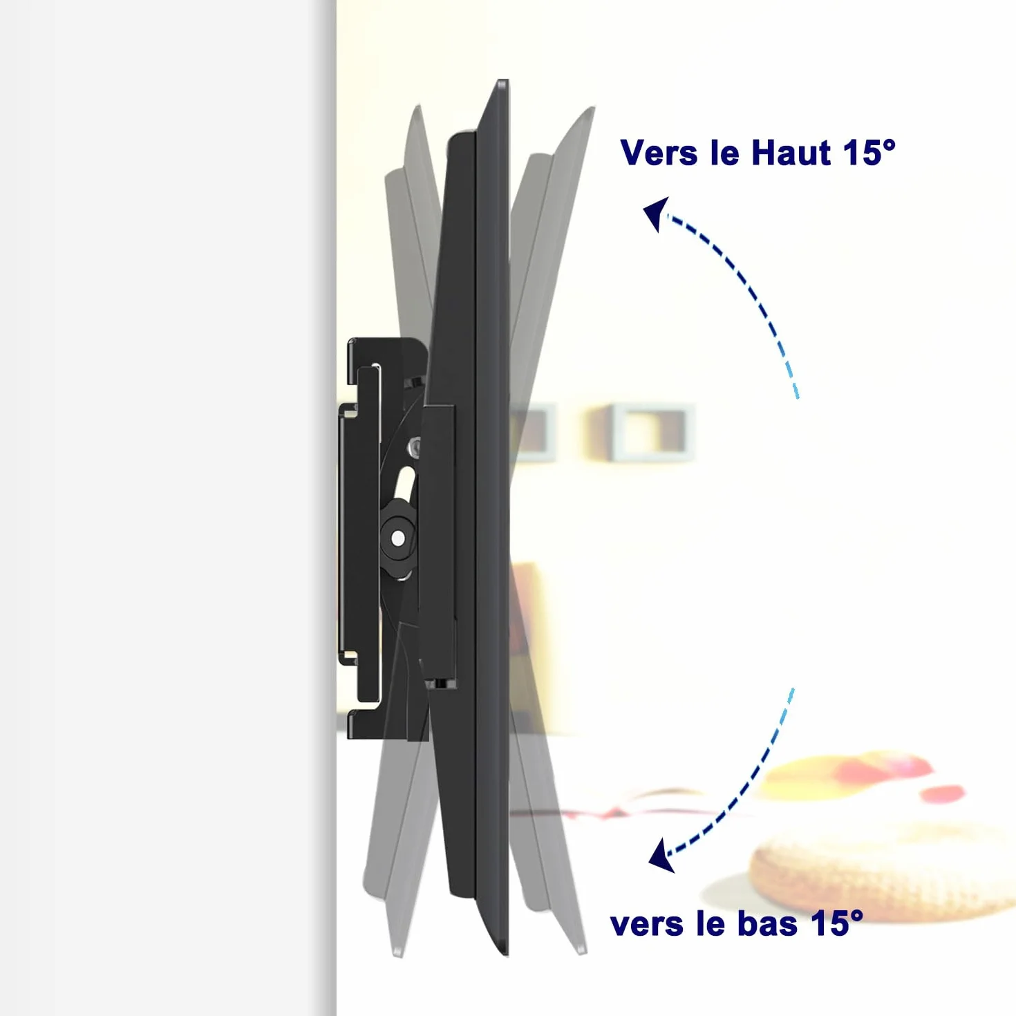 Support Mural TV pour téléviseurs de 32 à 75 Pouces, réglage de l'inclinaison vers Le Haut et vers Le Bas, VESA Max 600x400 mm Charge 70 kg, 40 43 50 55 60 65 Pouces Rack Mural pour TV