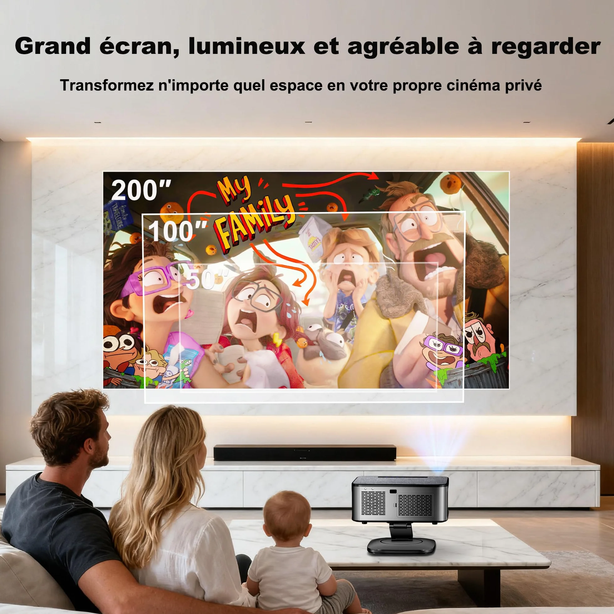 【1500 ANSI/Google TV/Autofokus】 XIWBSY Videoprojecteur 4K Supporté, 38000 Lumen FHD, 360° Rotation, Projecteur Video 4K Contrôle Vocal, Retroprojecteur WiFi6 Bluetooth