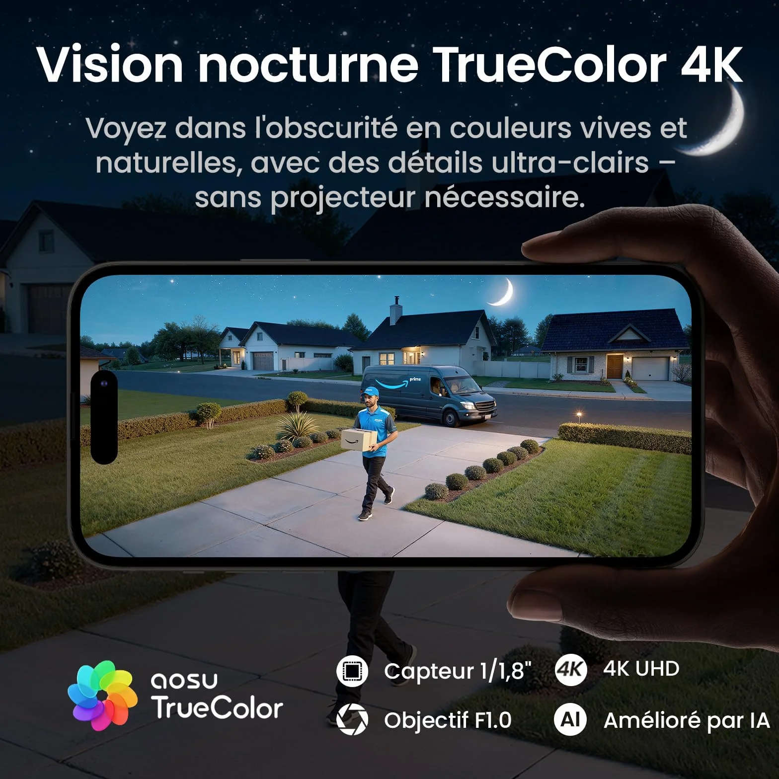 aosu 4K Caméra Surveillance WiFi Extérieure sans Fil,8MP Camera Exterieur Solaire,Vision Nocturne TrueColor,Triple Détection (PIR+Radar+IA),Suivi Automatique à 360°,Alarme Sonore et Lumineuse