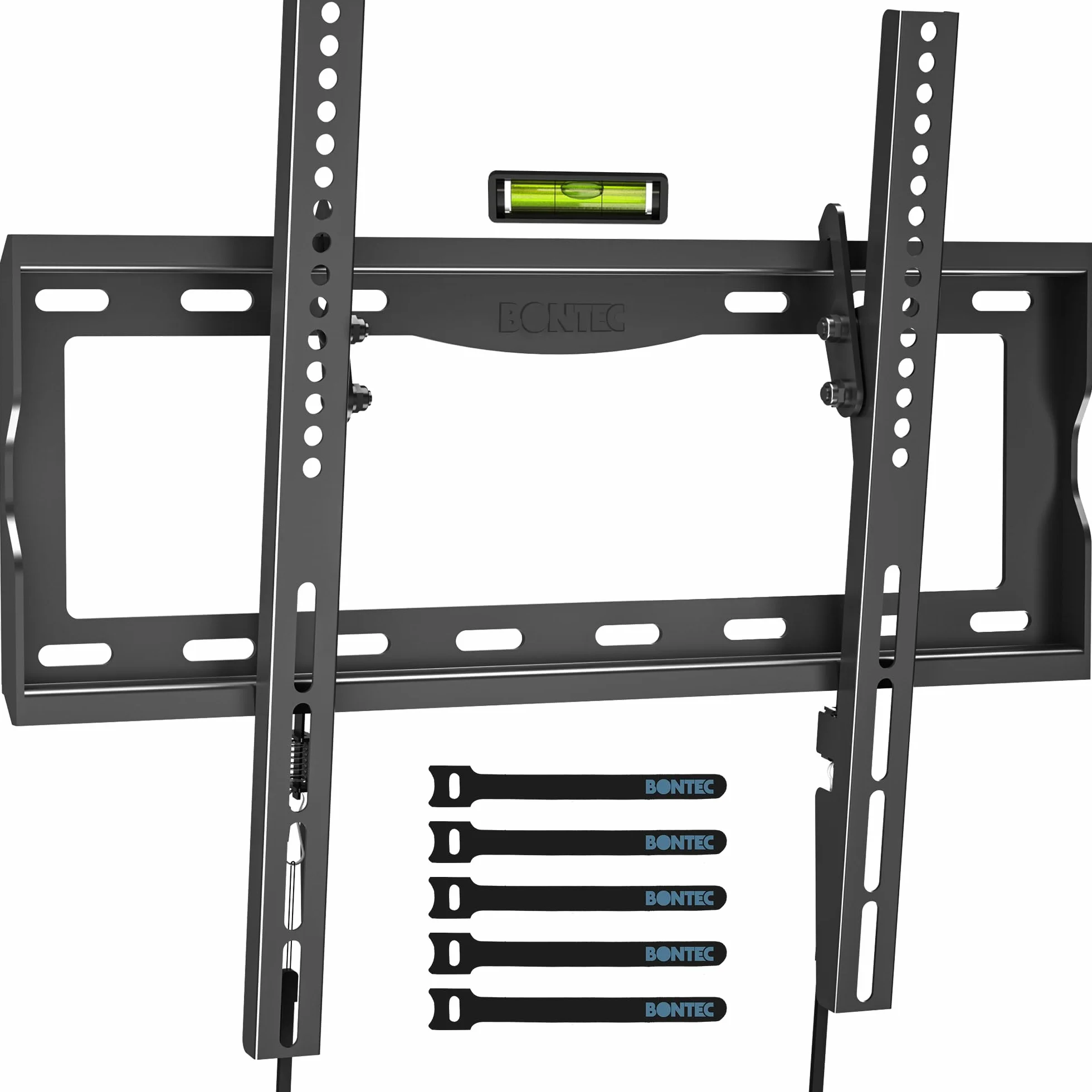 BONTEC Support Mural TV Universel Inclinable pour Écrans LCD/LED/OLED 26-65 Pouces, Fixation VESA 400x400mm, Support TV jusqu'à 55kg, Inclinaison 10°, Design Ultra-Slim avec Niveau à Bulle Inclus