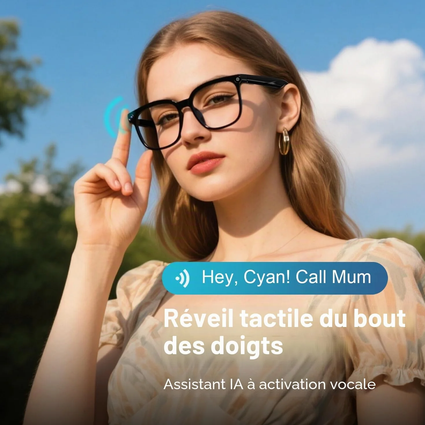 Lunettes AI Smart Camera - Vidéo HD 1080p, Photo, Traduction vocale : avec Verres de Protection Solaire/lumière Bleue interchangeables, Utilisation en extérieur, randonnées à vélo, randonnée