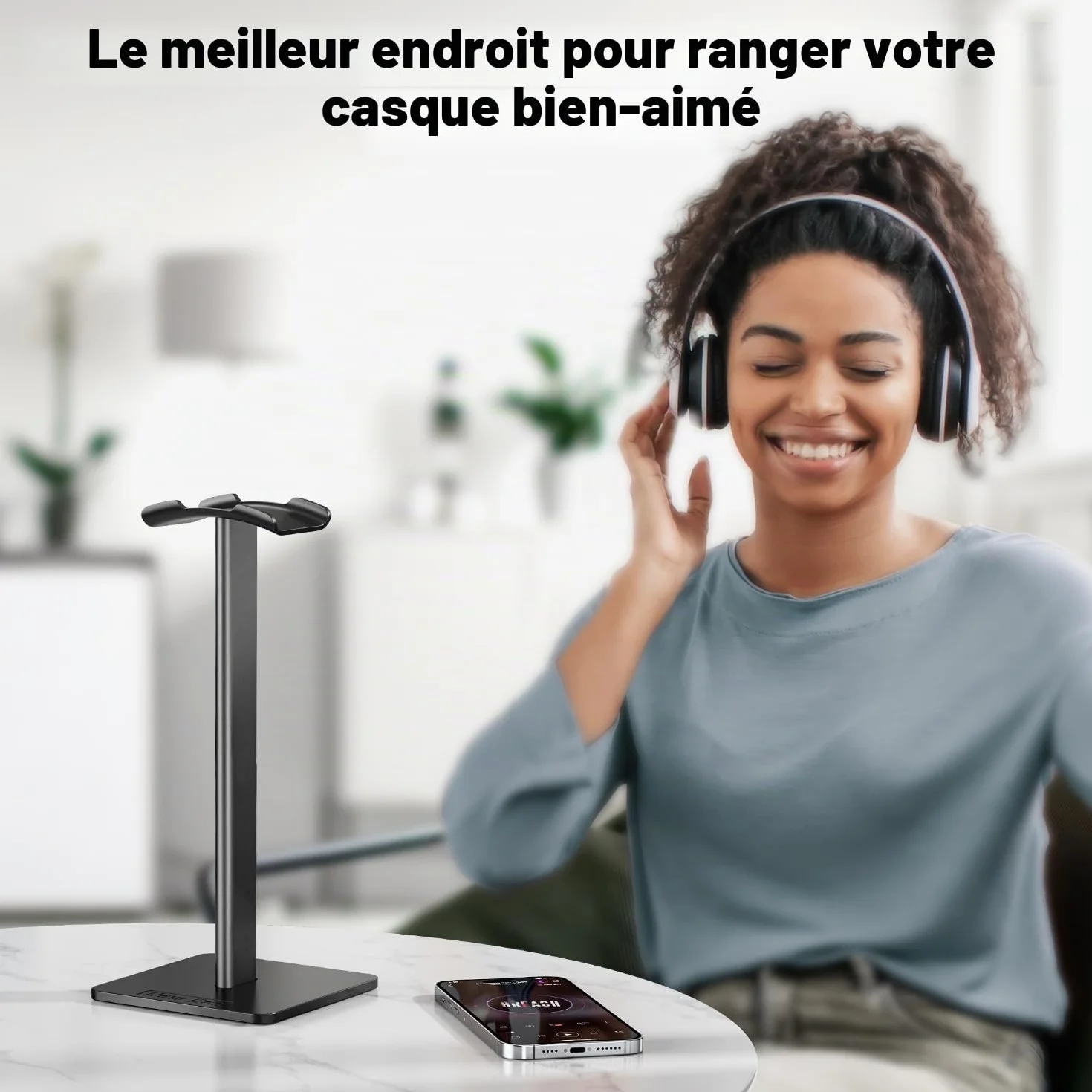 New Bee Support Universel pour écouteurs Over Sennheiser, Sony, Audio-Technica, Bose, AKG, Casque de Jeu et Affichage, Aluminium + TPU + ABS, Noir