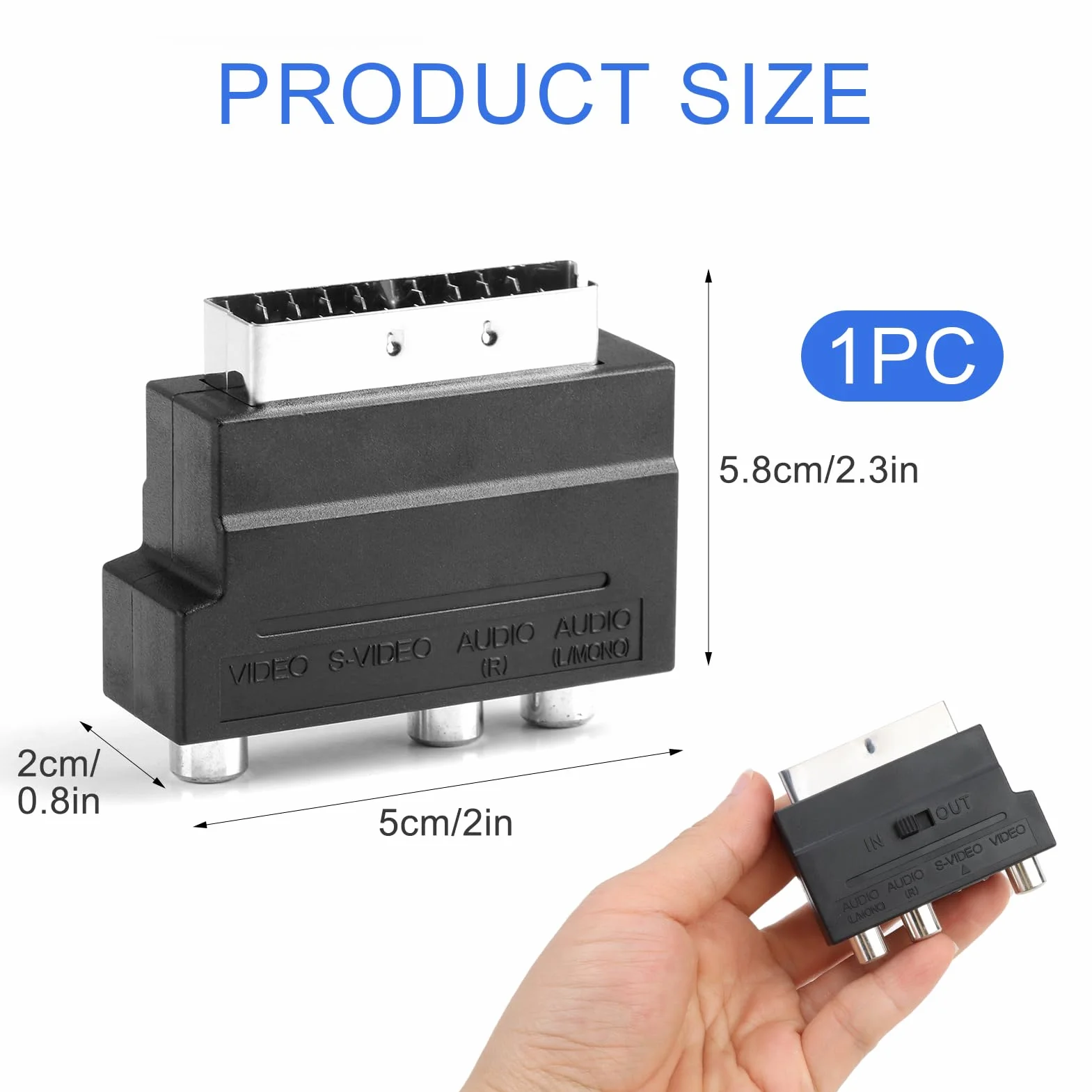 Adaptateur Péritel vers 3X in Out + S-Video S-VHS, Prise Peritel, Peritel Adaptateur, Connecteur Audio Vidéo en Noir pour une Transmission Optimale de l'Image et du Son, Idéal pour vos Appareils AV