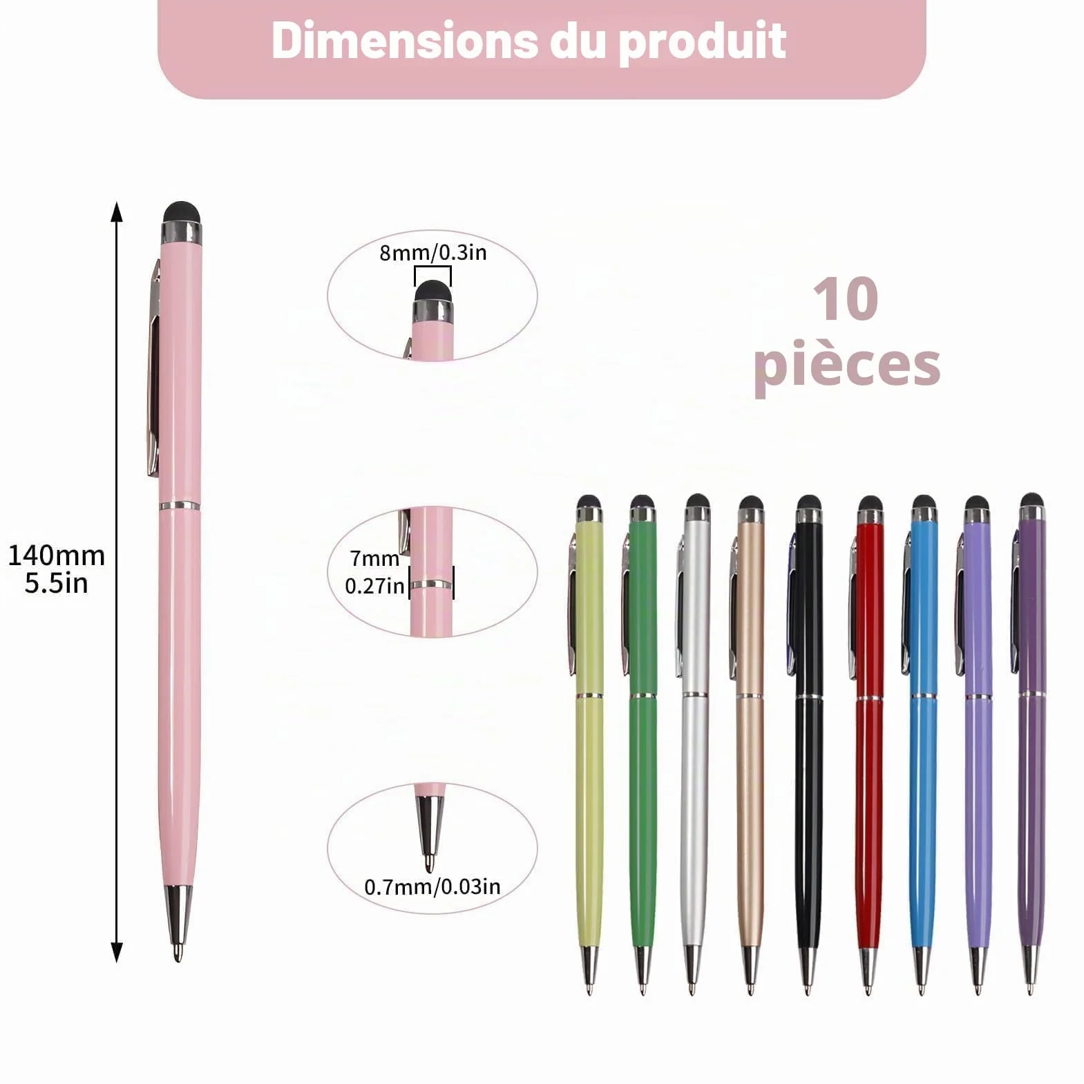 Stylo Tactile Universel 2 en 1, 10 Pièces, Stylet Capacitif 7mm pour Écrans Tactiles Tablette Téléphone