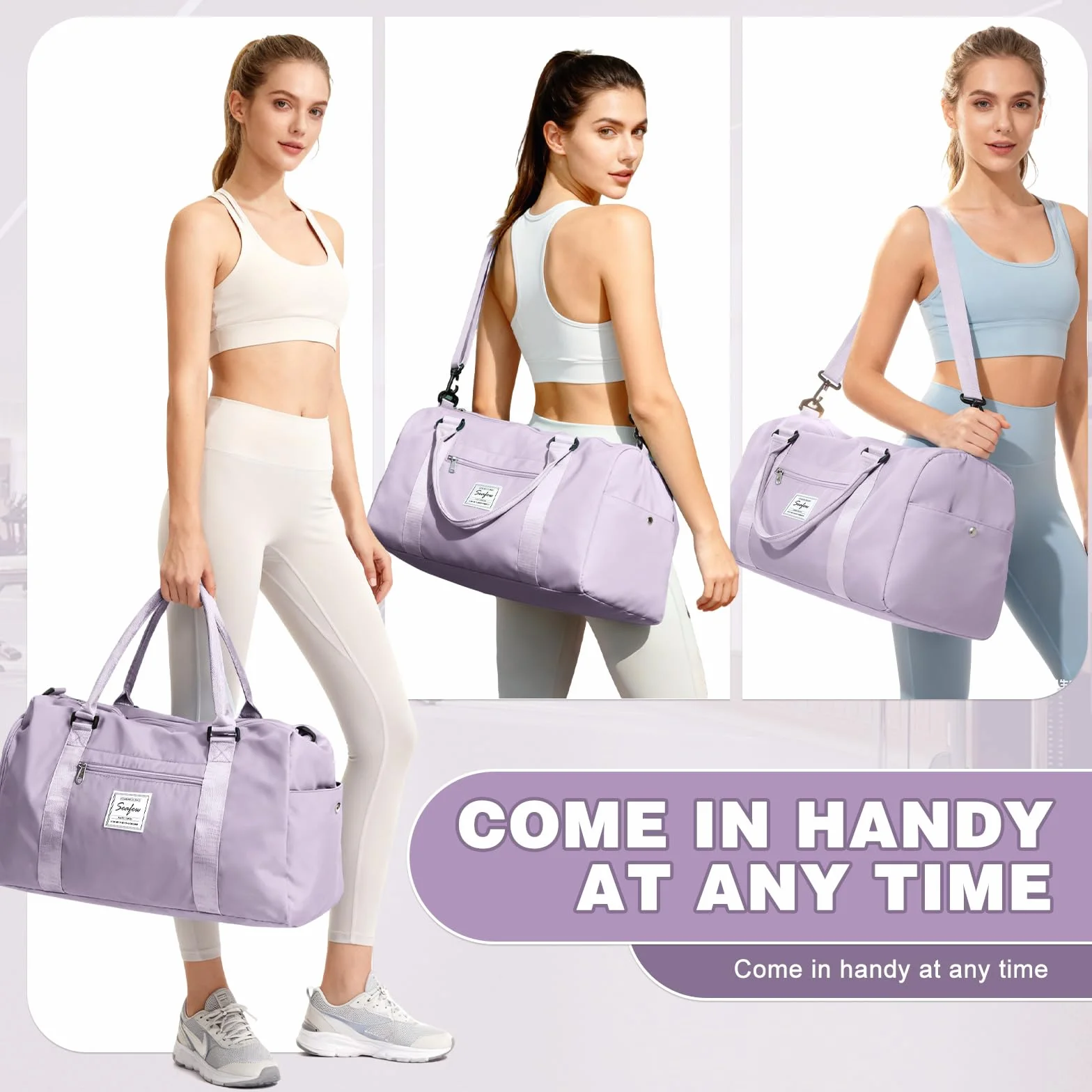 Sac de Sport Femme Homme Léger avec Compartiment Chaussures Poche Humide Duffle Bag Violet A11