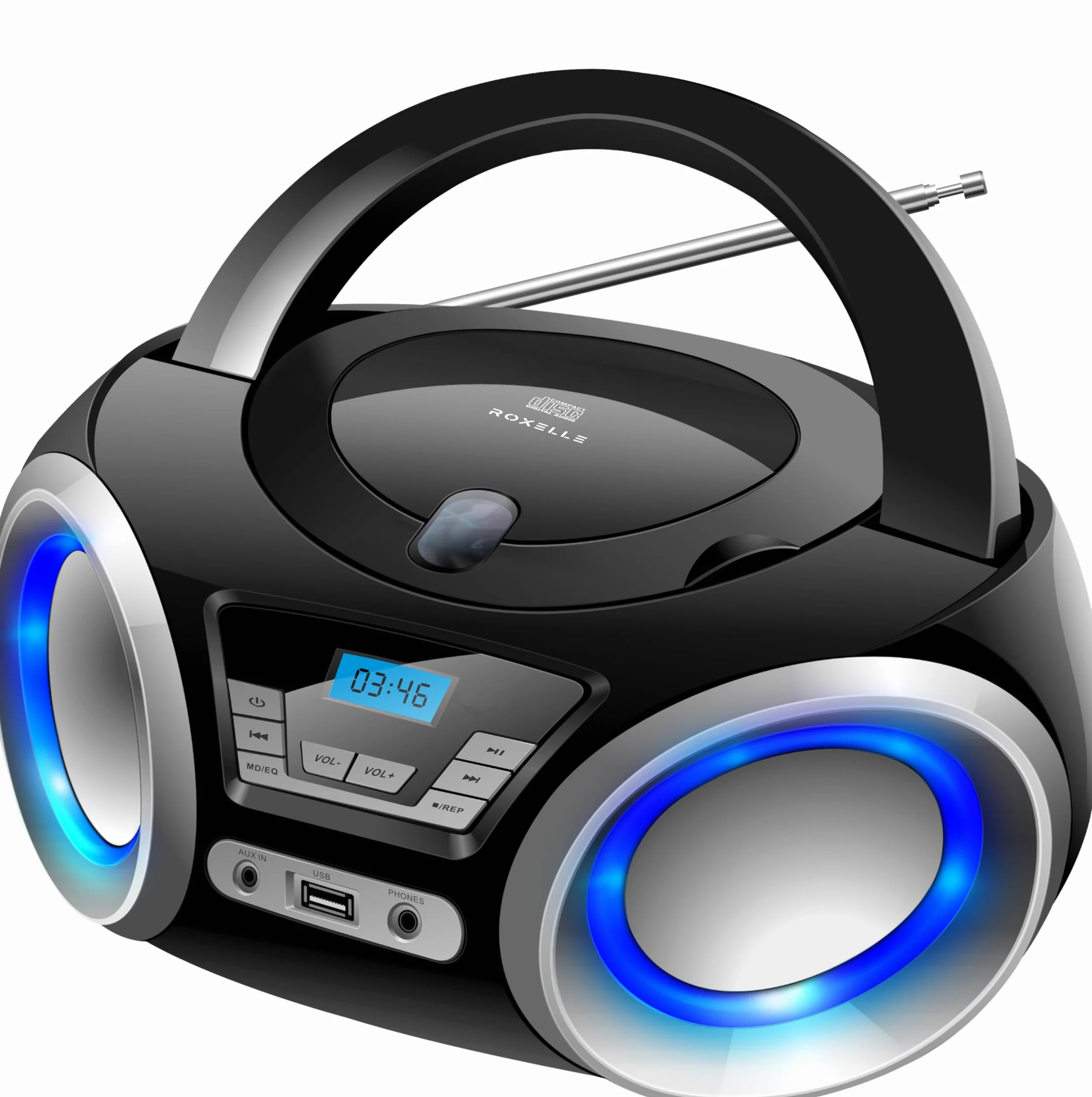 Lecteur CD portable CD-300 BT FM MP3 USB AUX éclairage RVB double alimentation AC batterie écran LCD prise casque