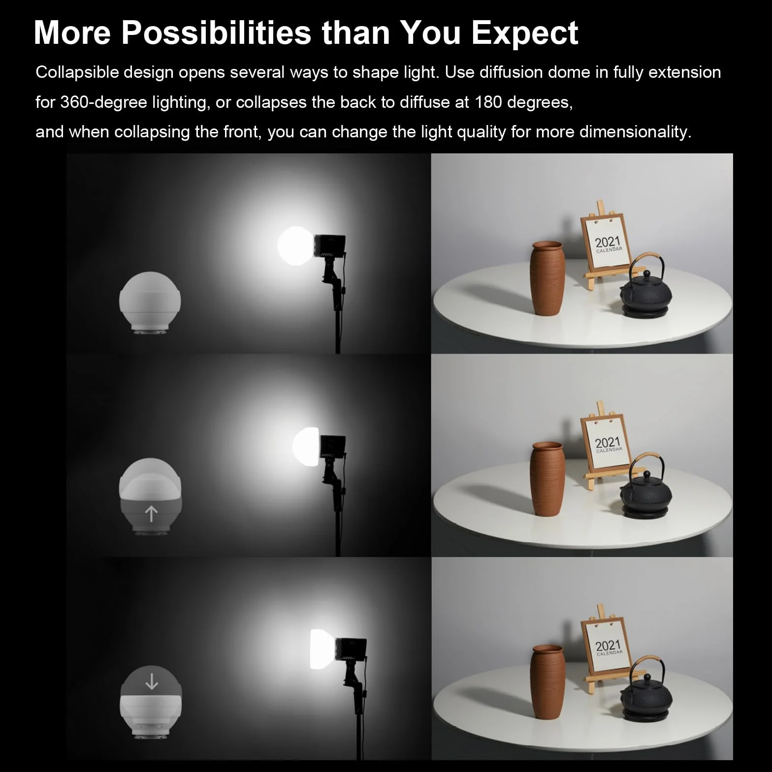 Godox ML-CD15 Diffuseur Dôme avec 3 Adaptateurs pour Lampe de Poche, Modificateur de Lumière Souple Pliable pour Godox AD100PRO AD200PRO AD300PRO AD400PRO V1 V860II V860III TT685II TT600 ML60 ML60Bi