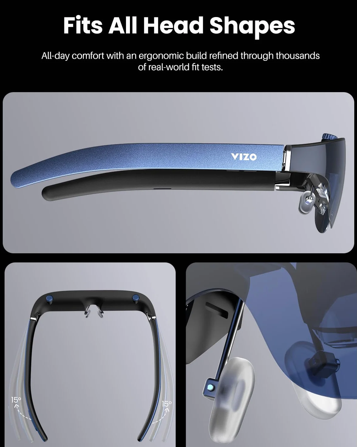 TOZO VIZO V1 Lunettes AR Connectées 118″ Écran Virtuel Géant pour Cinéma, Travail et Jeux, Ultra-Lumineux avec Réglage de la Netteté, Full HD 1080p, Son Stéréo, Compatibles iPhone/Android/PS5 et Plus
