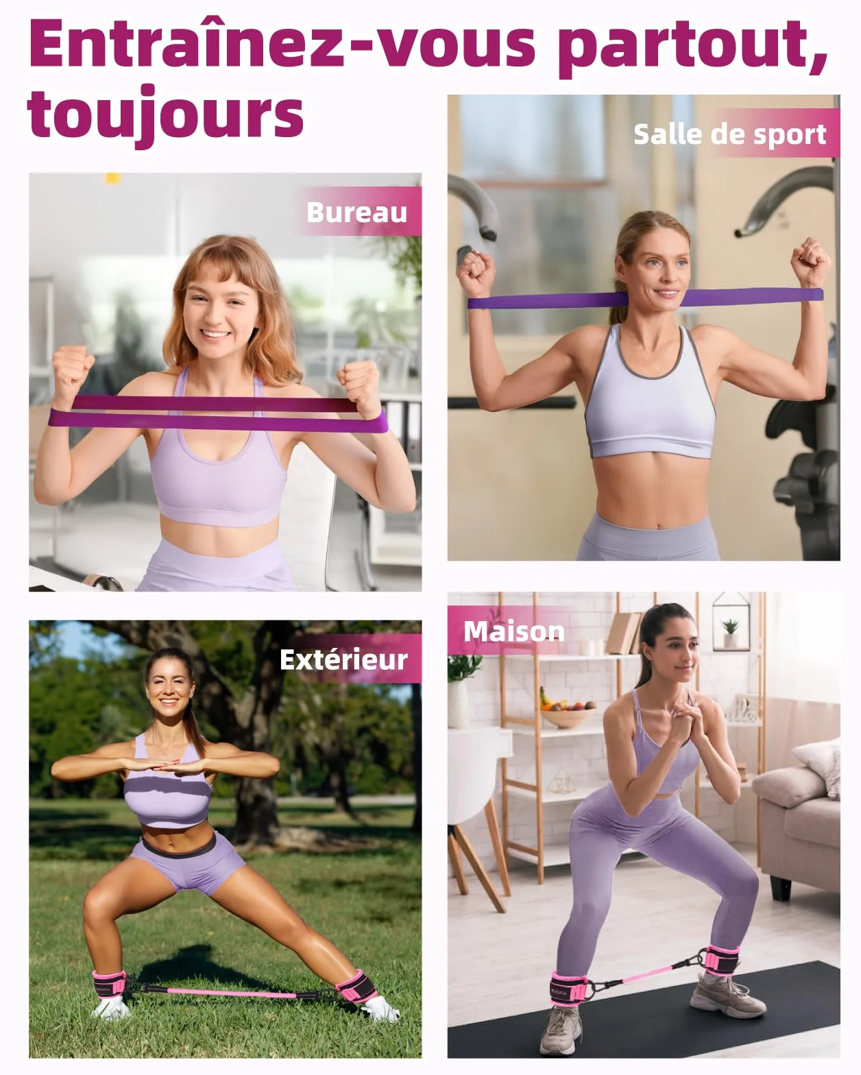 Kit Élastique Musculation 12 pièces Bandes de Résistance 5-40 lbs Sangles Cheville 10-30 lbs avec Sac