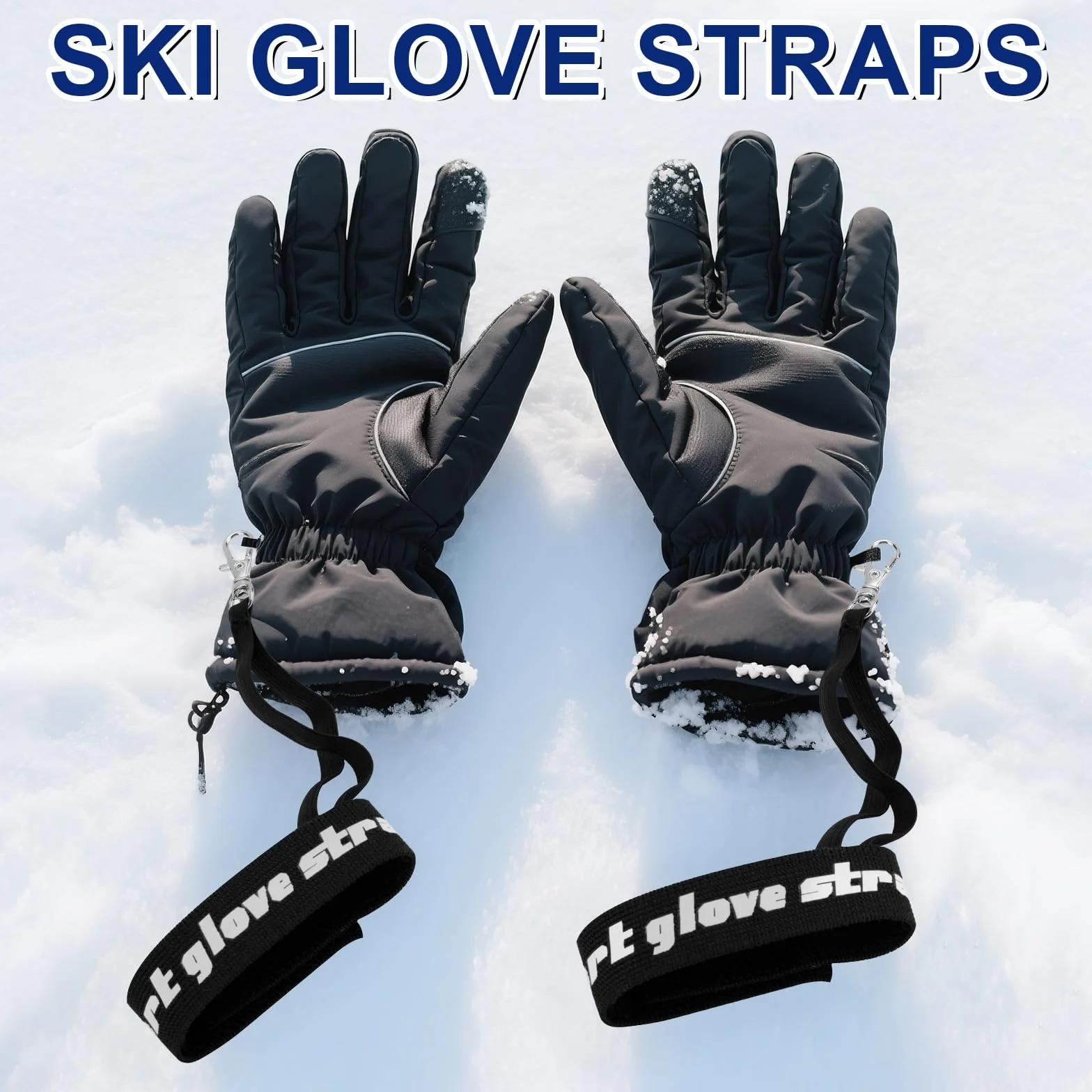 Gants Sport Sangles Sécurité Élastique avec Pinces Métalliques Anti-Perte pour Ski Snowboard Alpinisme