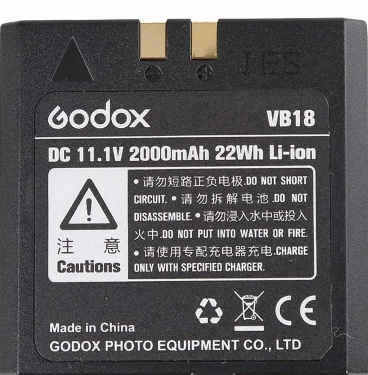 Godox VB18 Batterie de rechange au lithium CC 11,1 V 2000 mAh pour flash Speedlite GODOX V860IIS V860IIC V860IIN V860IIF V850