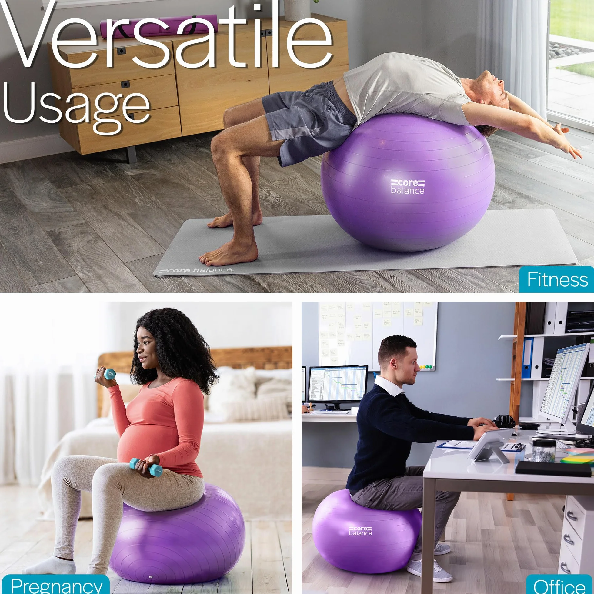 Ballon de Grossesse Anti-éclatement Core Balance avec Pompe - Ballon Pilates Violet