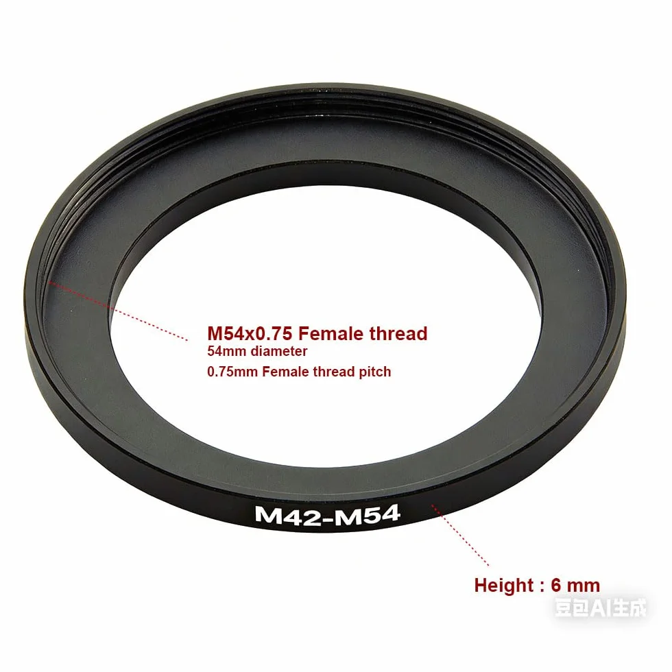 Bague d'adaptation M42 vers M54 mâle vers femelle 42 mm M42 1 mm T2 vers 54 mm M42-M54 Step-Up pour filtre d'objectif télescope