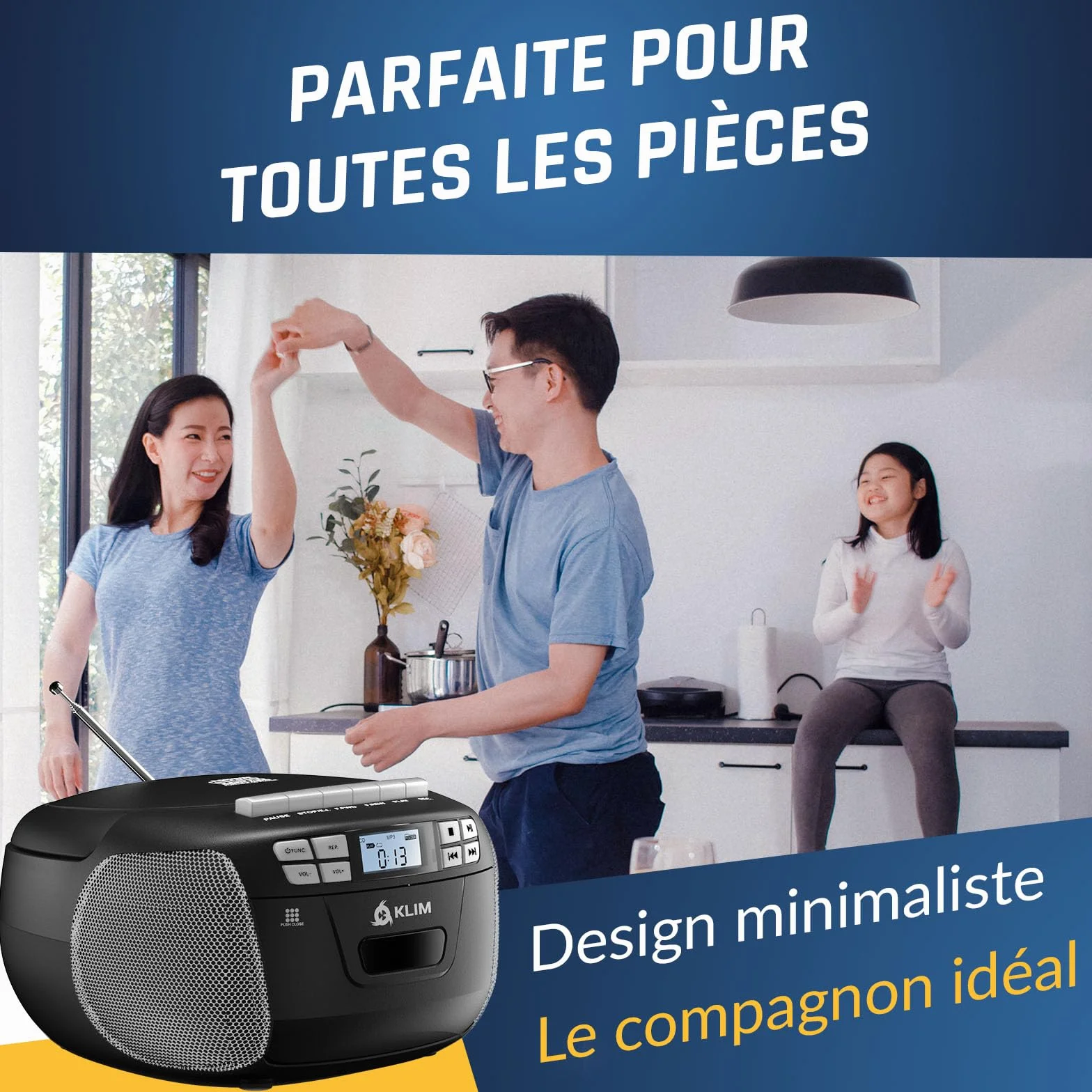 KLIM Lecteur CD Cassette Audio AM/FM Radio Bluetooth Stéréo Argent