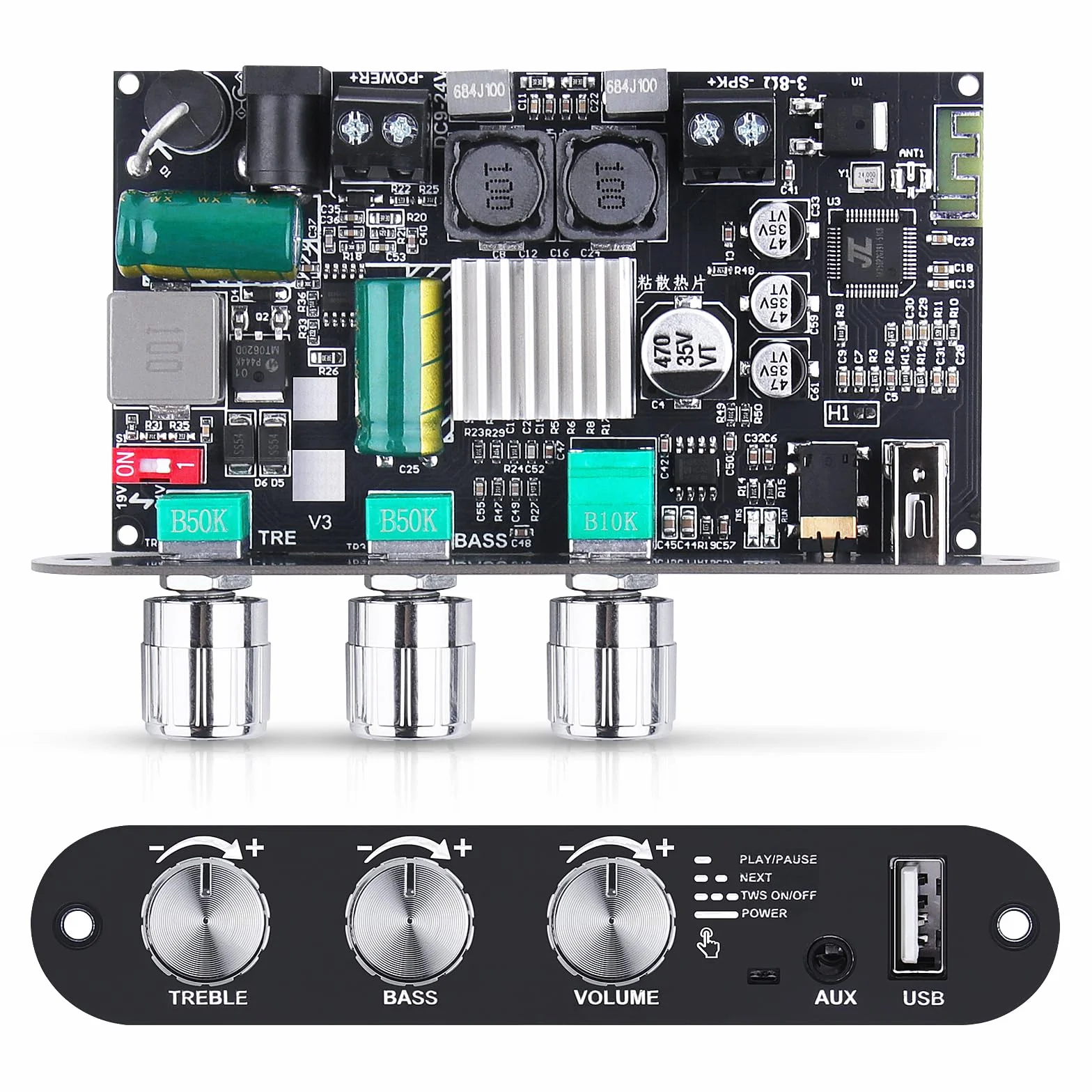 ZK-1001U Amplificateur audio Bluetooth 5.3 100W Stéréo HiFi avec entrée TB/USB/AUX