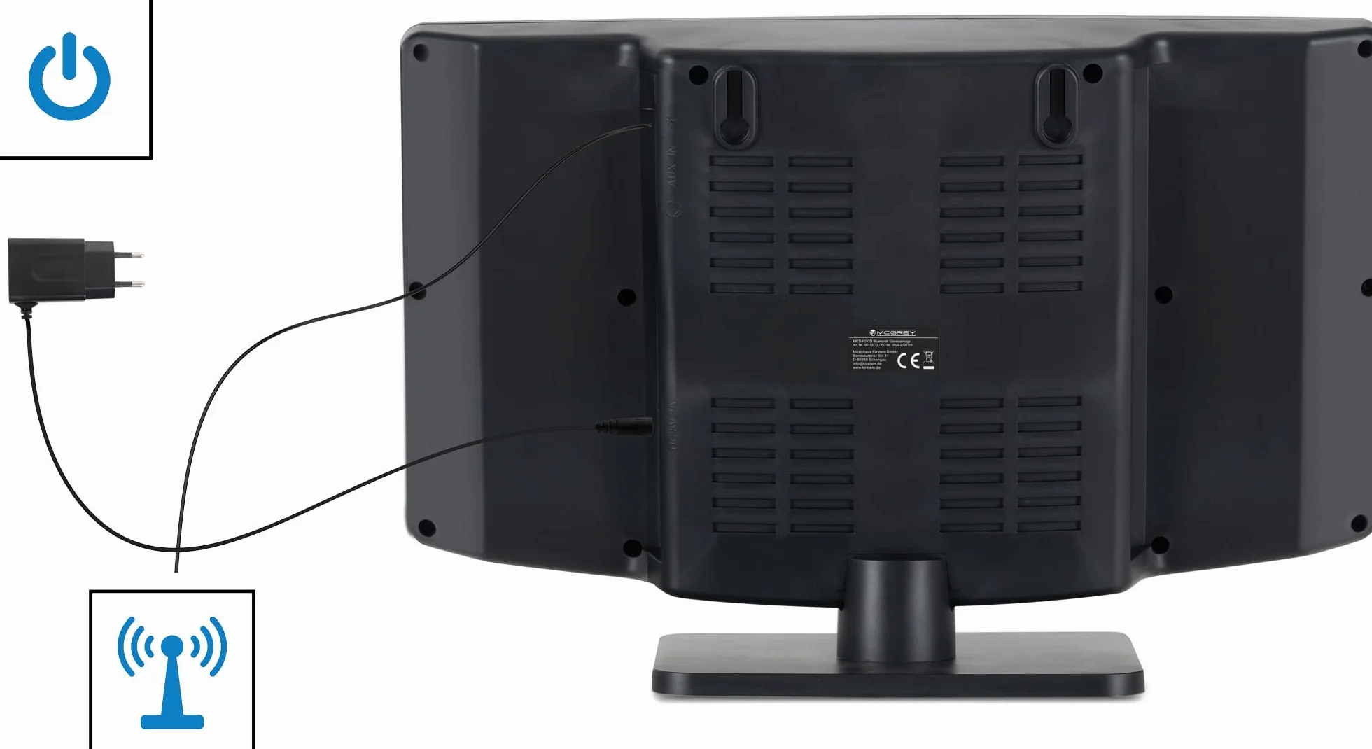 McGrey MCD-60 Système Stéréo Vertical - Hi?FI Compact Gain de Place avec Lecteur CD/MP3, Emplacement USB, Streaming Bluetooth & Radio FM/AM - Entrée AUX, Télécommande, 2X 3 Watt RMS - Noir