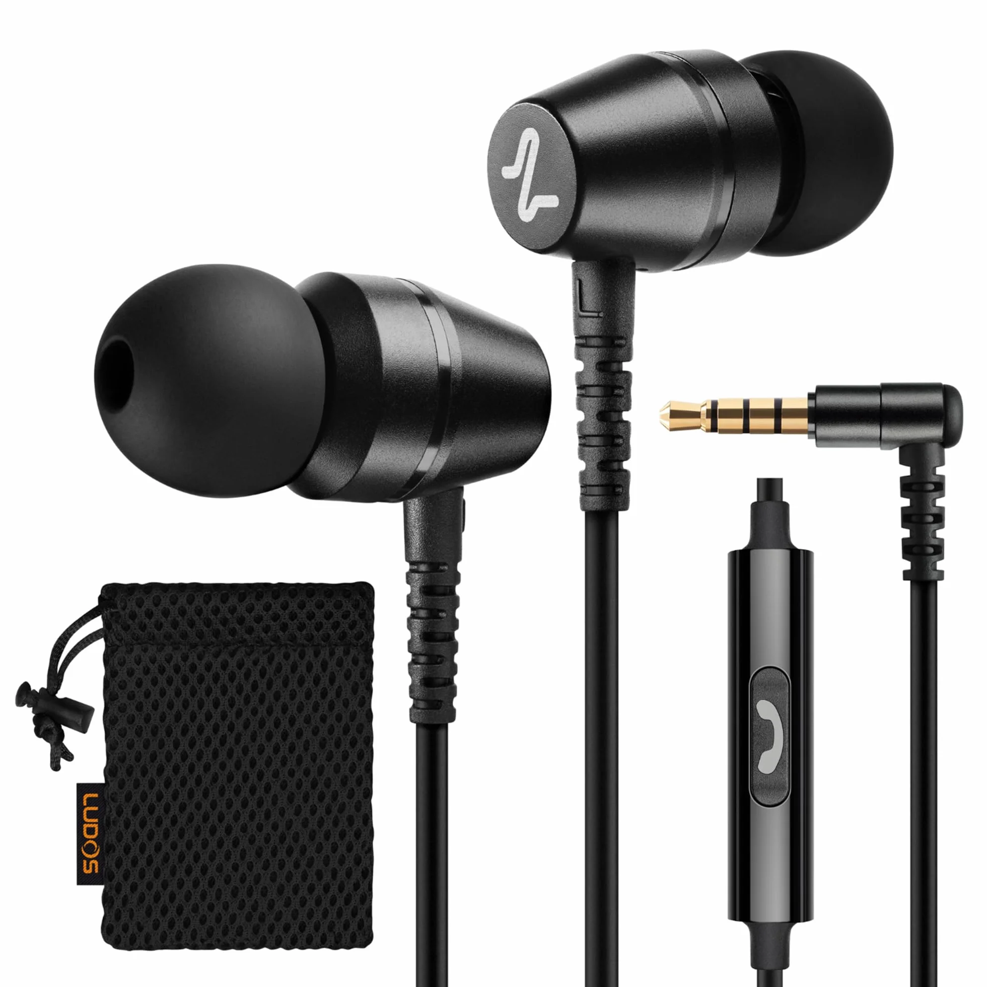 LUDOS OMNITONE Écouteurs, Garantie 5 Ans, Écouteur Intra-Auriculaires Filaires, Casque avec Microphone, Compatible avec Tablettes et Ordinateurs Portables Samsung, iPhone, MP3 Players - 3.5 mm Noir