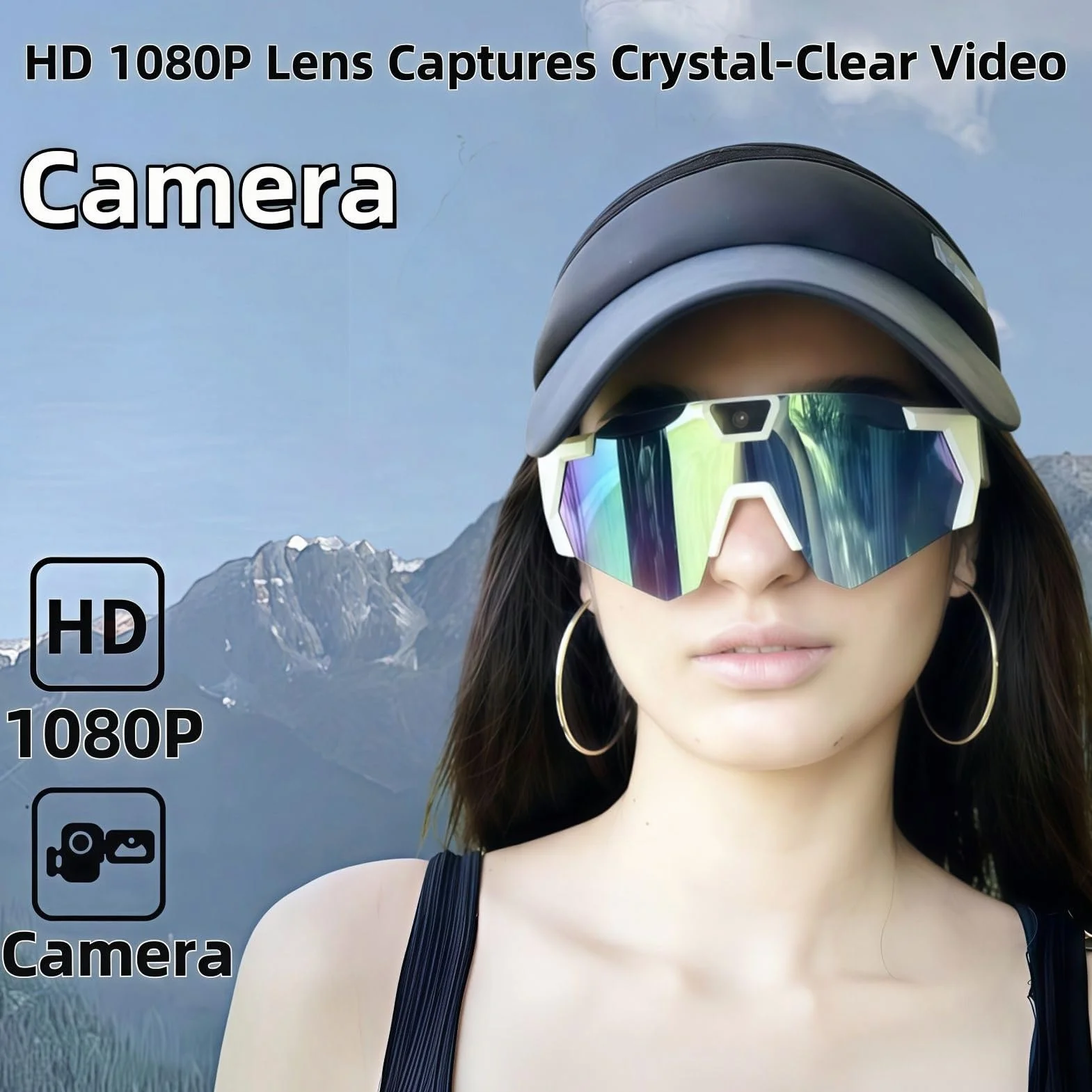 Lunettes De Caméra 1080P pour Le Cyclisme, Lunettes De Soleil avec Caméra, Audio Et Vidéo, pour Cyclistes, Snowboarders, Randonneurs, Vloggers, Course, Ski, Camping, Pêche