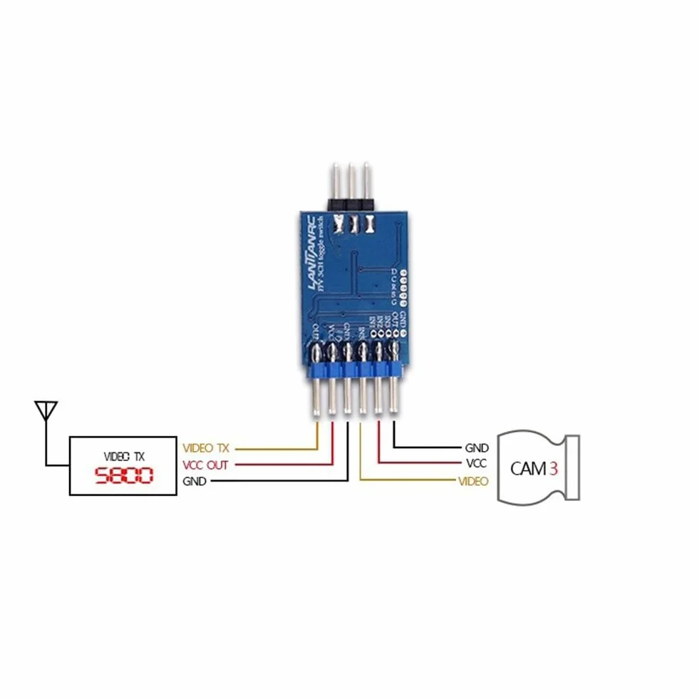 Marne Module de Commutation Vidéo à 3 Voies Module de Commutation Vidéo Bleu 5.8G Unité de Commutation Vidéo à 3 Canaux pour Caméra RC FPV