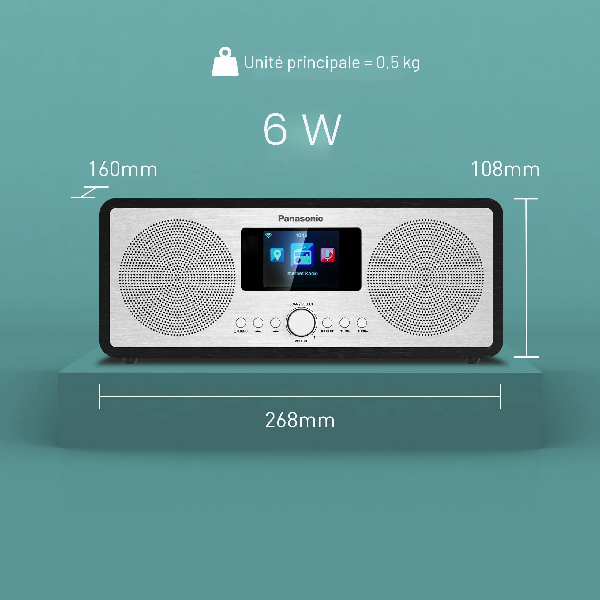 Panasonic RF-D40EG-K Radio Internet et Dab+/FM avec Bluetooth, 6W, Haut-Parleurs de 7,5 cm, Écran Couleur TFT de 2,4, Alarme et Minuterie de Mise en Veille, Télécommande, USB, Wi-FI, Noir