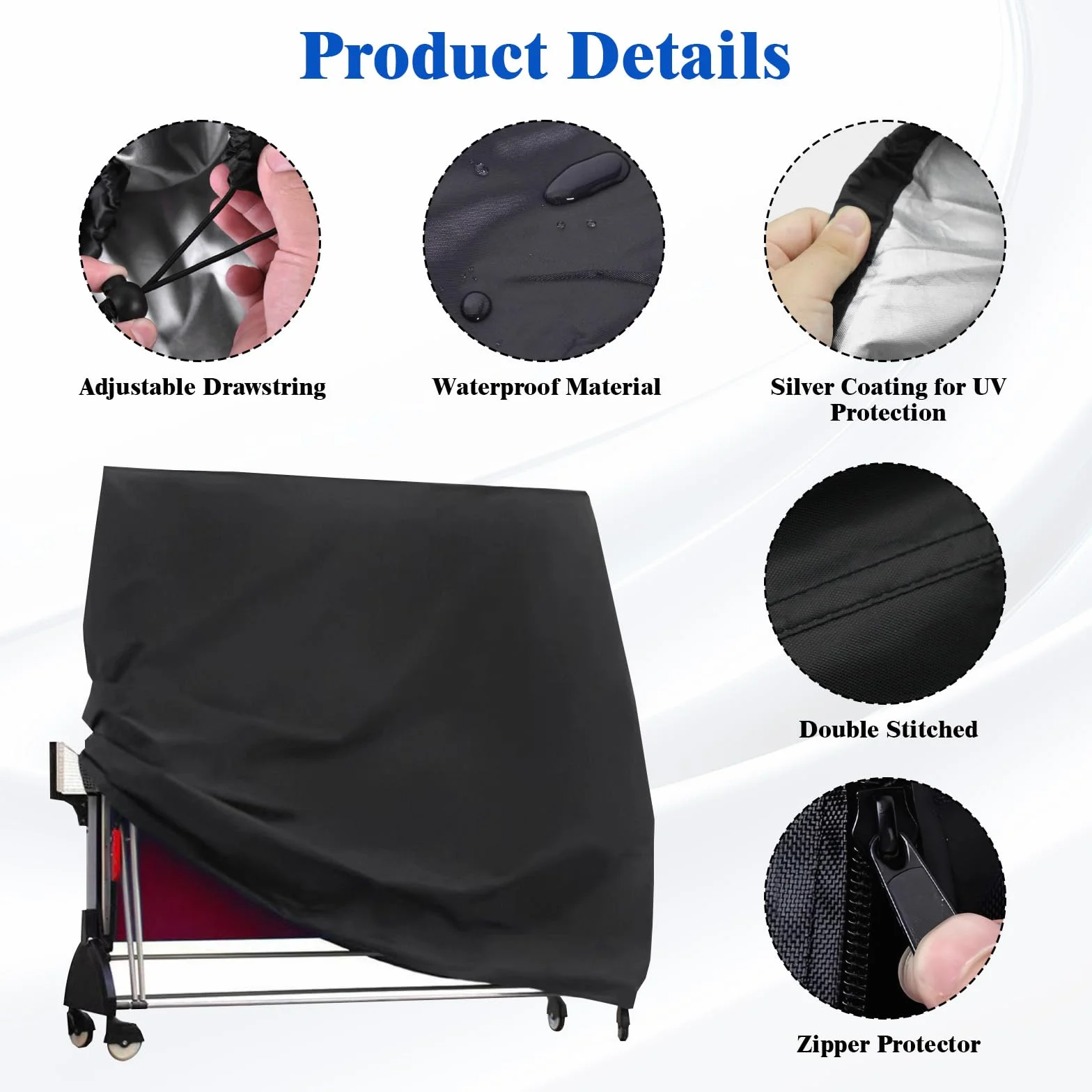 Housse Table Ping Pong Exterieur 165×70×185cm Oxford Imperméable Résistant UV Noir