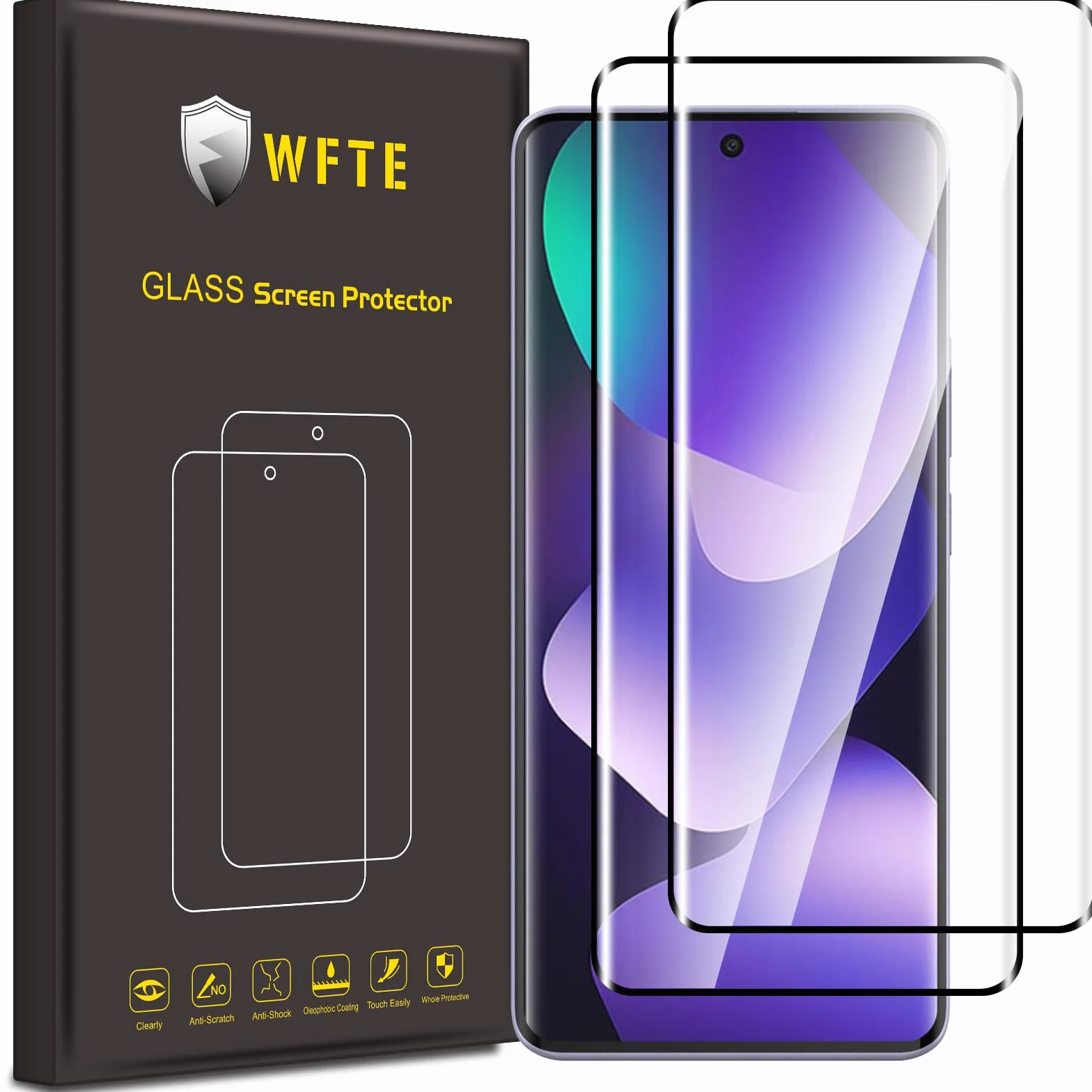 WFTE [Lot de 2 Verre Trempé pour Xiaomi Redmi Note 15 5G/4G, 3D Couverture Complète Film de Protection D'écran avec Haute Transparence à 99%, Anti-trace Protecteur avec Dureté 9H Glass (Noir)