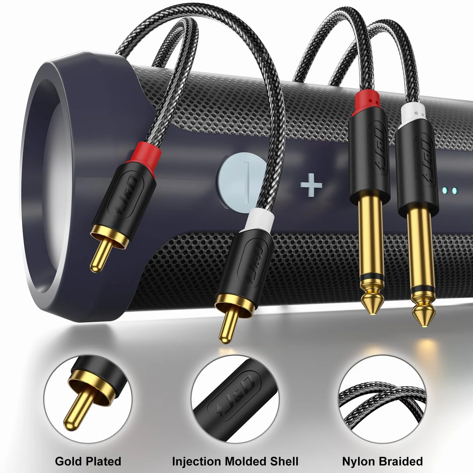 J&D RCA vers Jack 6,35mm Câble 4,5M, RCA Câble Plaqué Or Série Audiowave 2 x 6,35mm (1/4 Pouce) Mâle TS à 2 RCA Mâle PVC Décortiqué Adaptateur Audio stéréo Y Splitter RCA Câble avec Tresse en Nylon