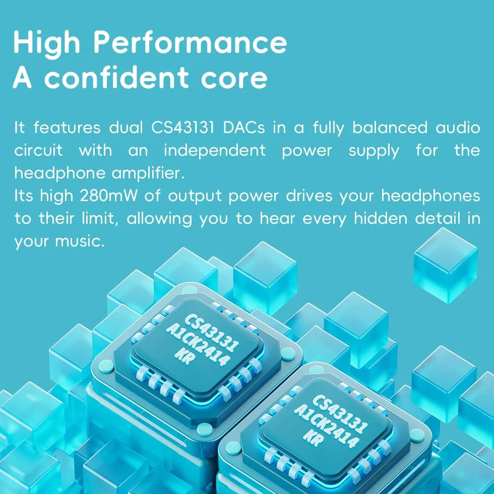 FIIO DISC Lecteur de musique HiFi portable, double DAC numérique avec sorties 3,5 mm et 4,4 mm, Bluetooth 5.4 LDAC, écran tactile (bleu)