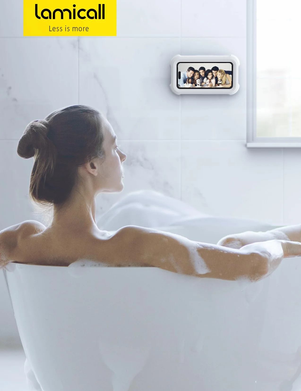 Lamicall Support de Téléphone de Douche Étanche, Étui Boîtier de Téléphone Étanche pour Mural - [360°Rotation & 120°Réglable] 3 Crochets Muraux Adhésifs, Support Mural de Bain pour 4 à 7" Smartphone