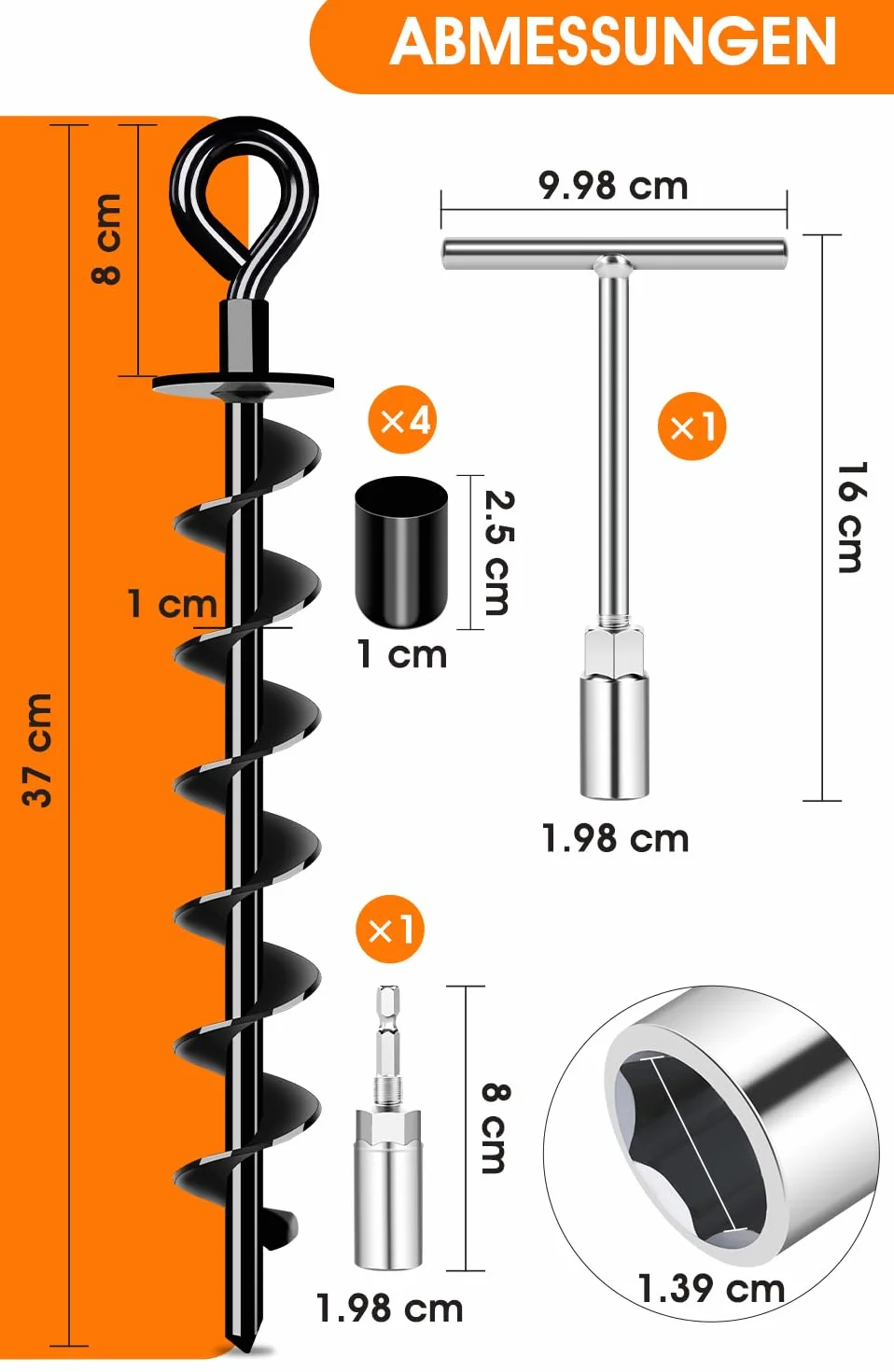 Lot de 4 piquets vissés pour fixation trampoline auvent balançoire