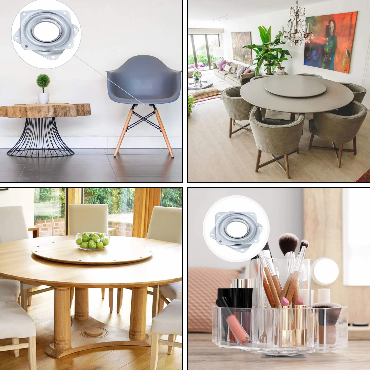 Lazy Susan Plateau Tournant 4 Pouces Plaque pivotante Plate-Forme Tournante Roulement Rotatif 360 degrés Carré avec des Roulements à Billes en Acier pour Armoires de Cuisine Comptoir Pantry