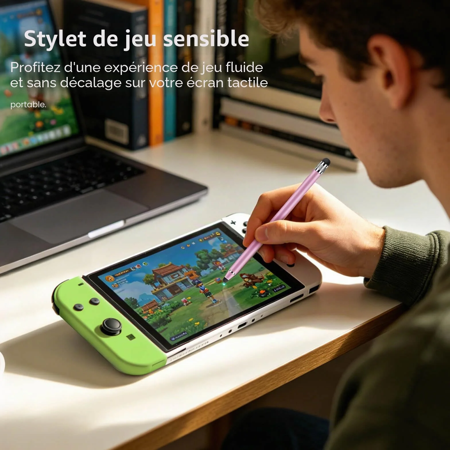 Stylet Tablette Universel 2 en 1 pour Écran Tactile, 4 Pièces avec 8 Embouts de Rechange pour Smartphones, Tablettes, Samsung Galaxy, iPad (Argent+Noir+Rose+Bleu)