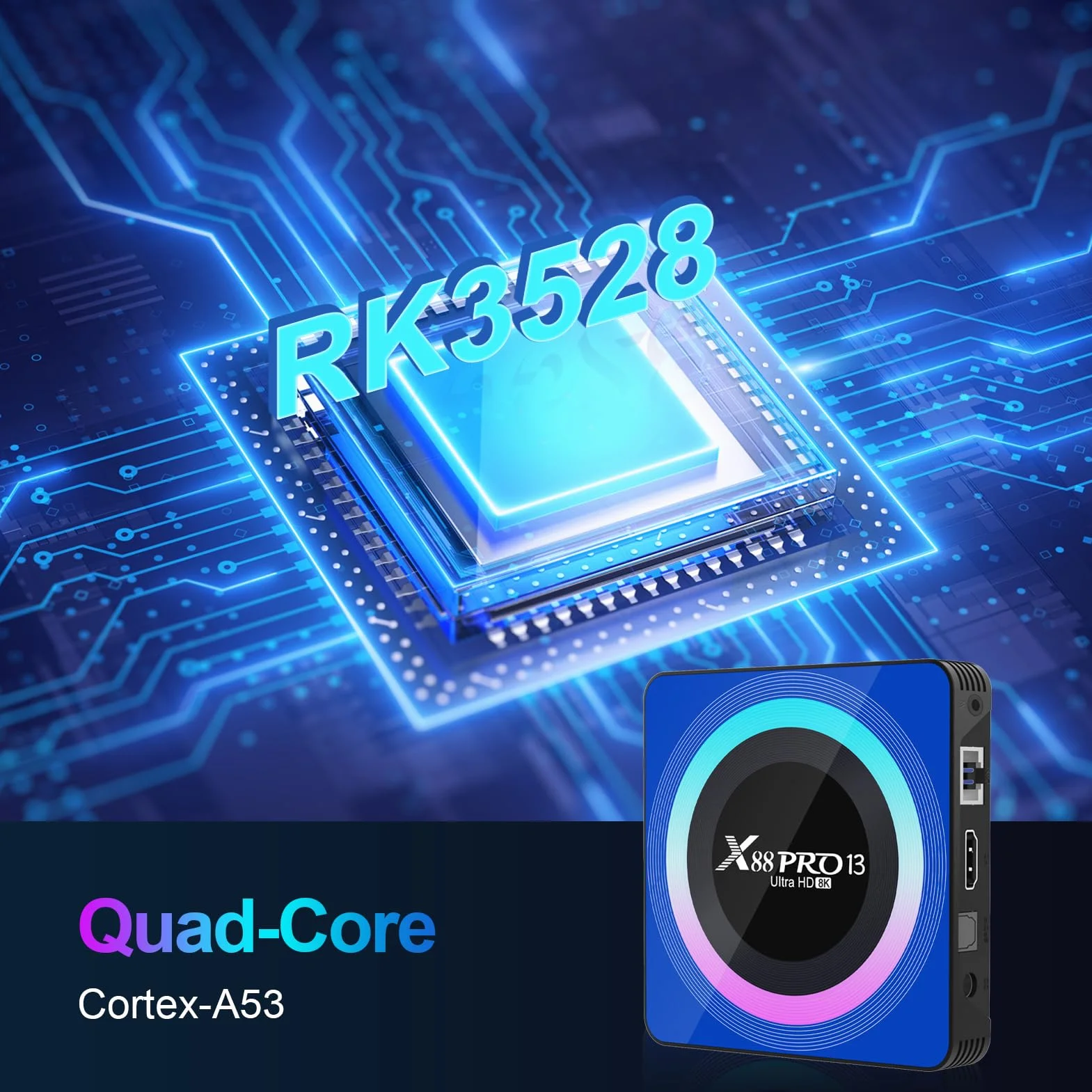 Android 13.0 TV Box, Smart TV Box 2GB RAM 16GB ROM RK3528 Quad-Core 64bit Cortex-A53 GPU Mali 450 MP2, Boitier TV Support 8K Ultra HD WiFi 2.4/5.0GHz
