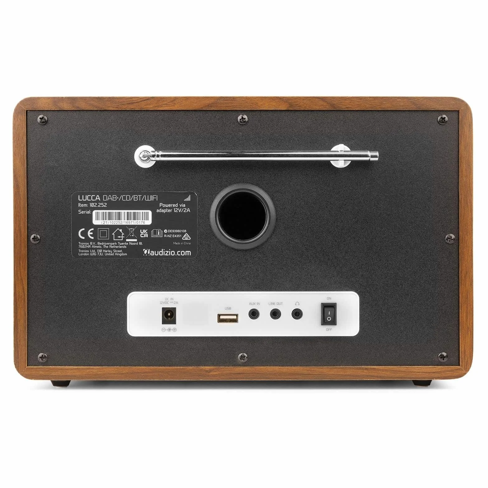 Audizio Lucca Radio Dab+ Internet Wi-FI 60W - Bois, Écran LCD 2,8", Bluetooth 5.0, CD, Deux Haut-Parleurs, Sortie Casque, Télécommande Incluse, Idéale pour Écouter la Radio à la Maison