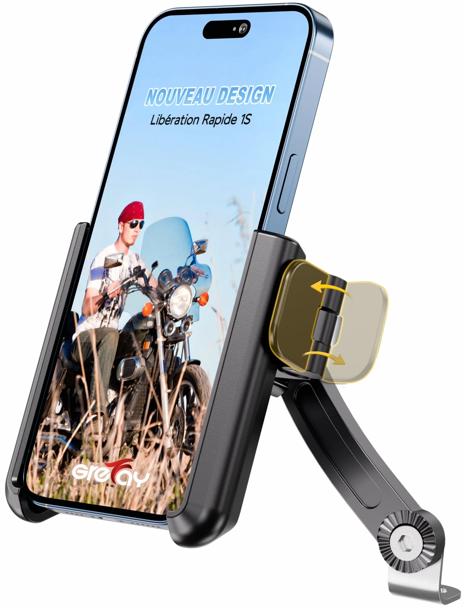 Grefay Support Téléphone de Moto Support Téléphone Scooter Rotatif à 360° Libération Rapide Support Moto Telephone pour 3,5 à 7,0 Pouces Smartphones Appareils