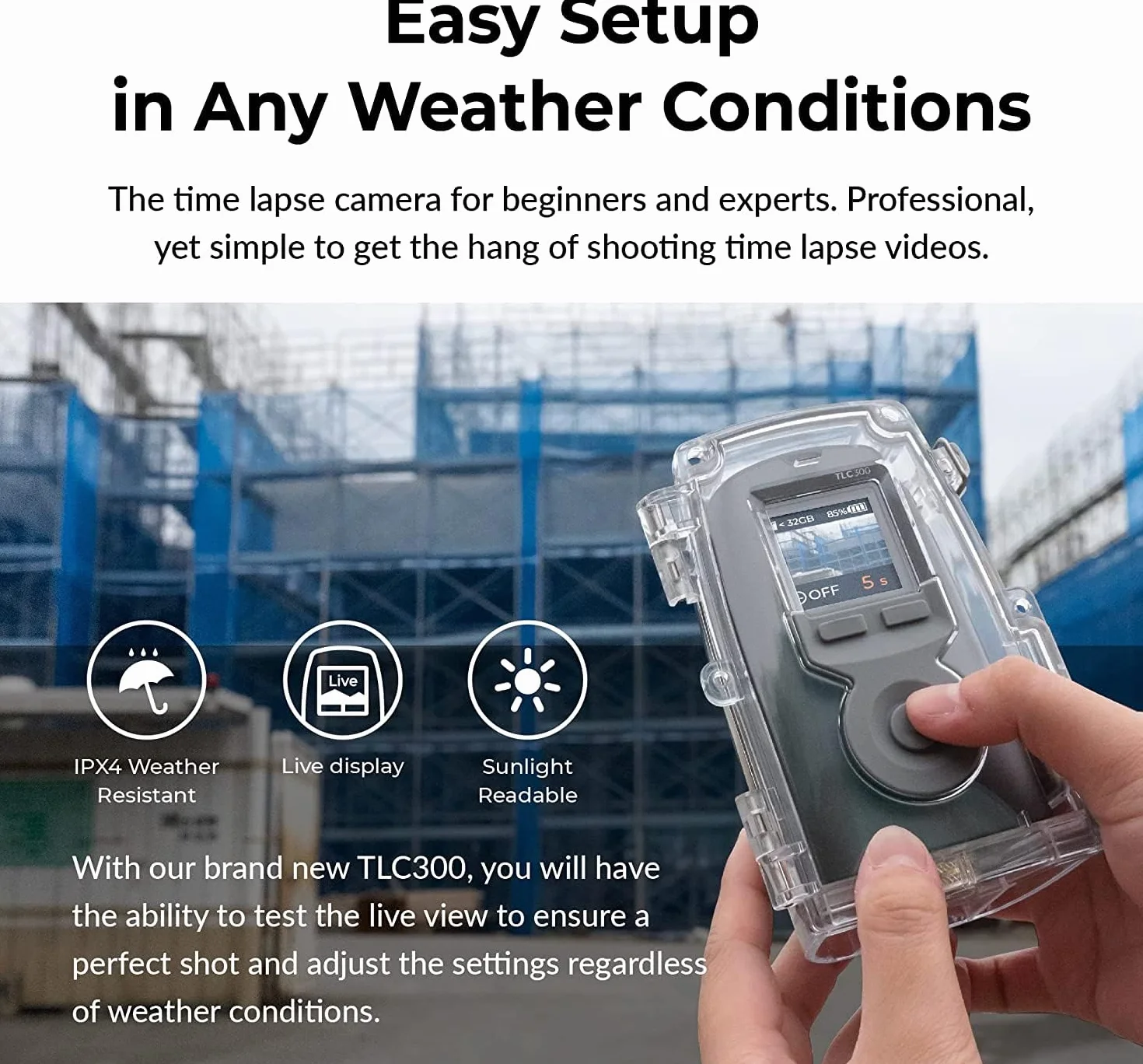 Brinno BCC300-M Vidéo Timelapse Caméra TLC300 1080P FHD HDR Écran LCD IPS Boîtier IPX4 Support Mural